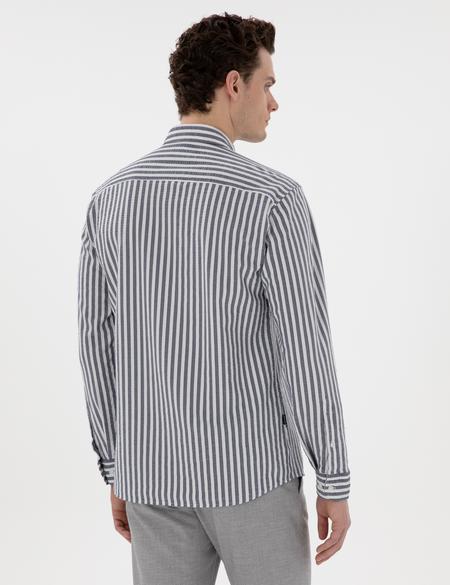 Lacivert Regular Fit Çizgili Uzun Kollu Gömlek - 50301533058