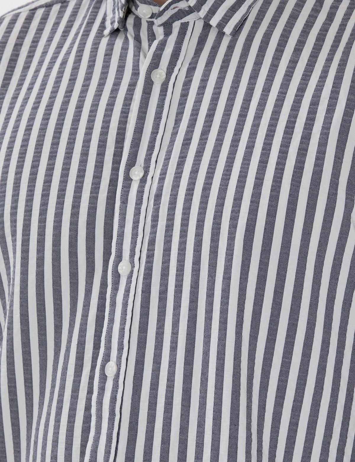 Lacivert Regular Fit Çizgili Uzun Kollu Gömlek - 50301533058