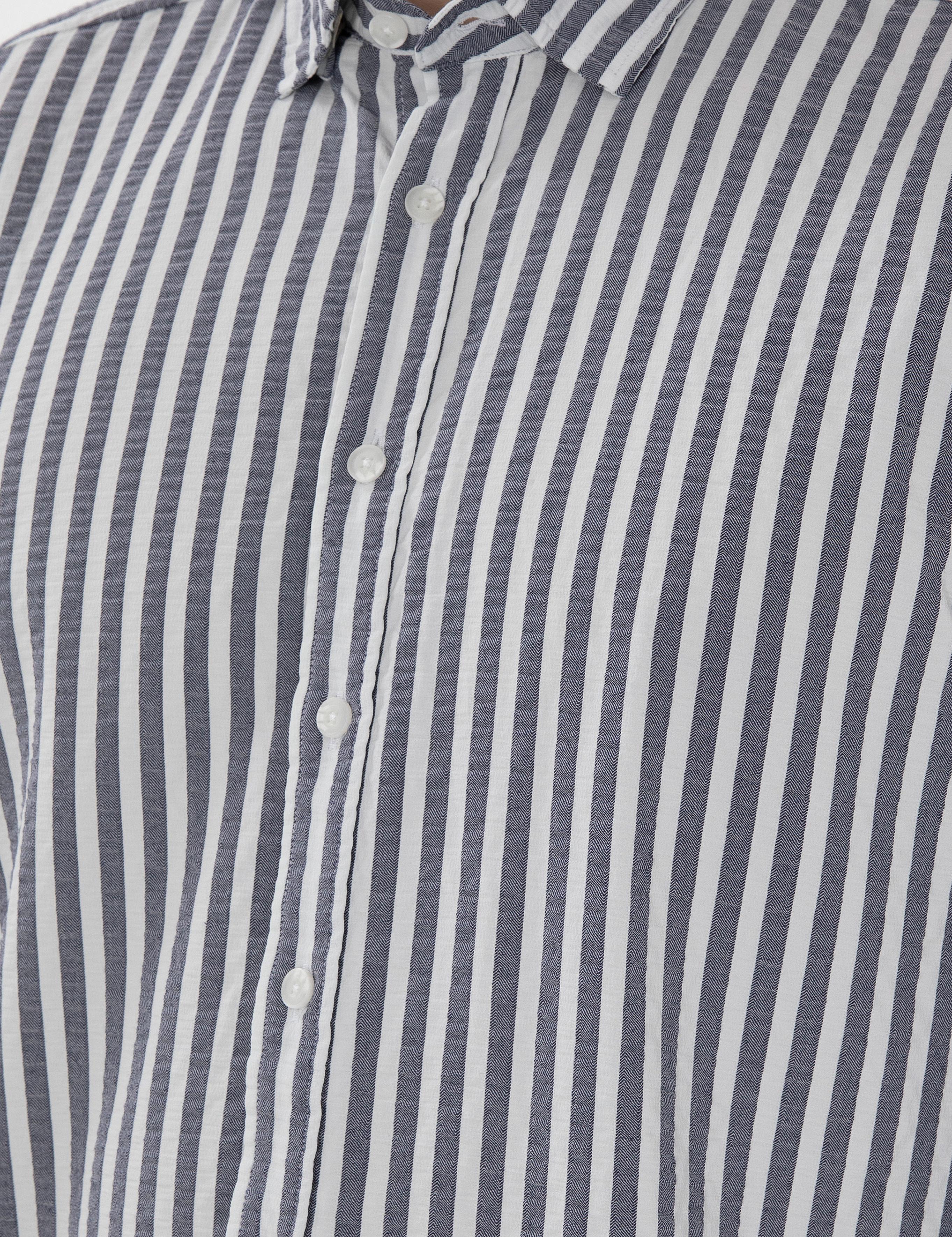 Lacivert Regular Fit Çizgili Uzun Kollu Gömlek