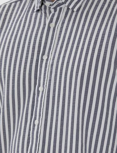 Lacivert Regular Fit Çizgili Uzun Kollu Gömlek