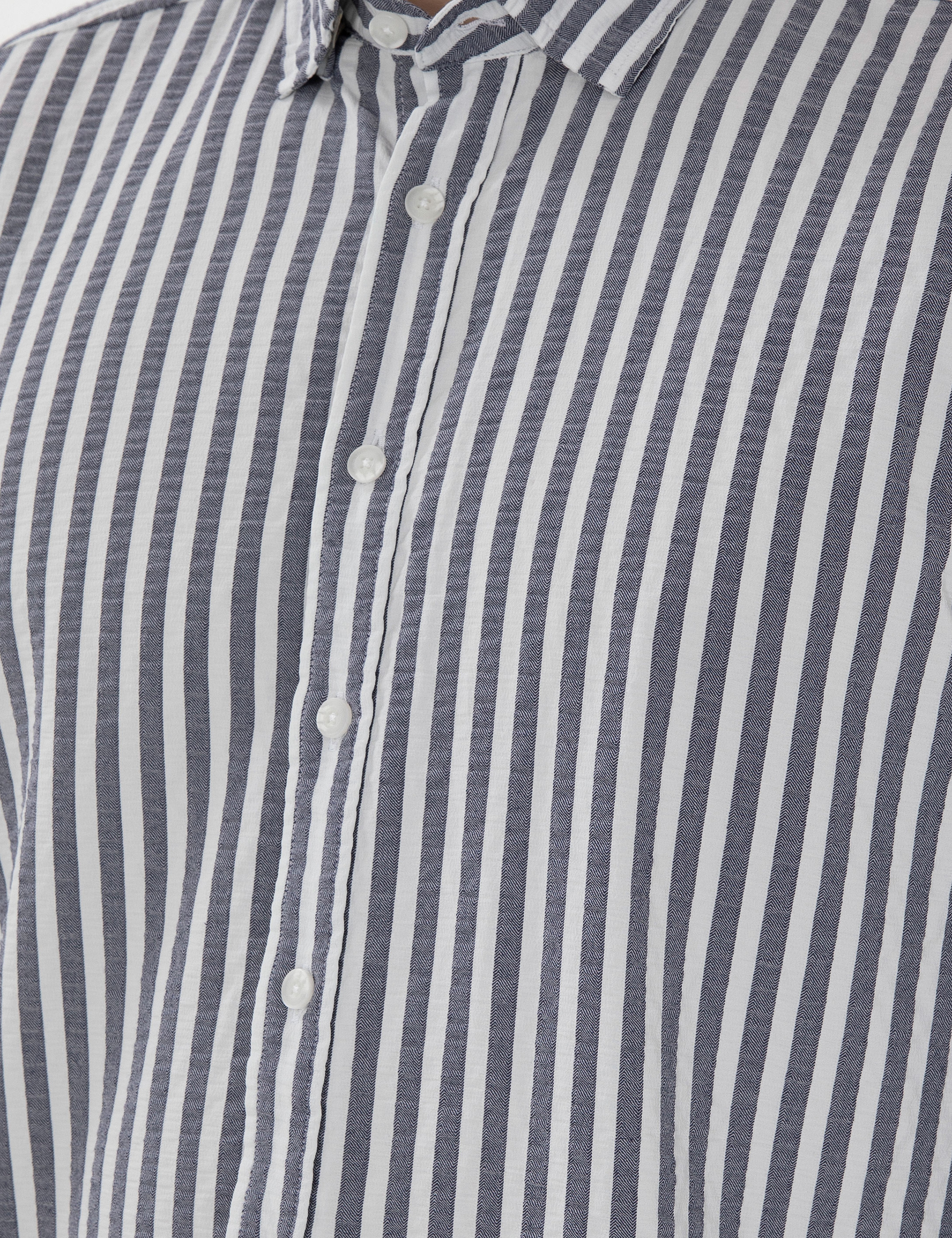 Lacivert Regular Fit Çizgili Uzun Kollu Gömlek - Image 7