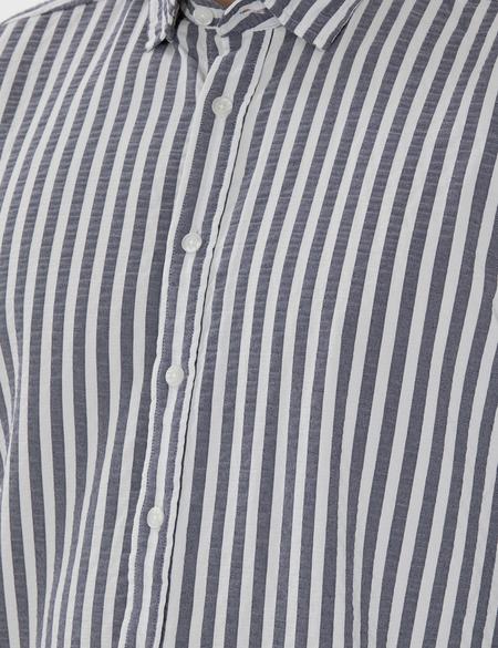 Lacivert Regular Fit Çizgili Uzun Kollu Gömlek - 50301533058