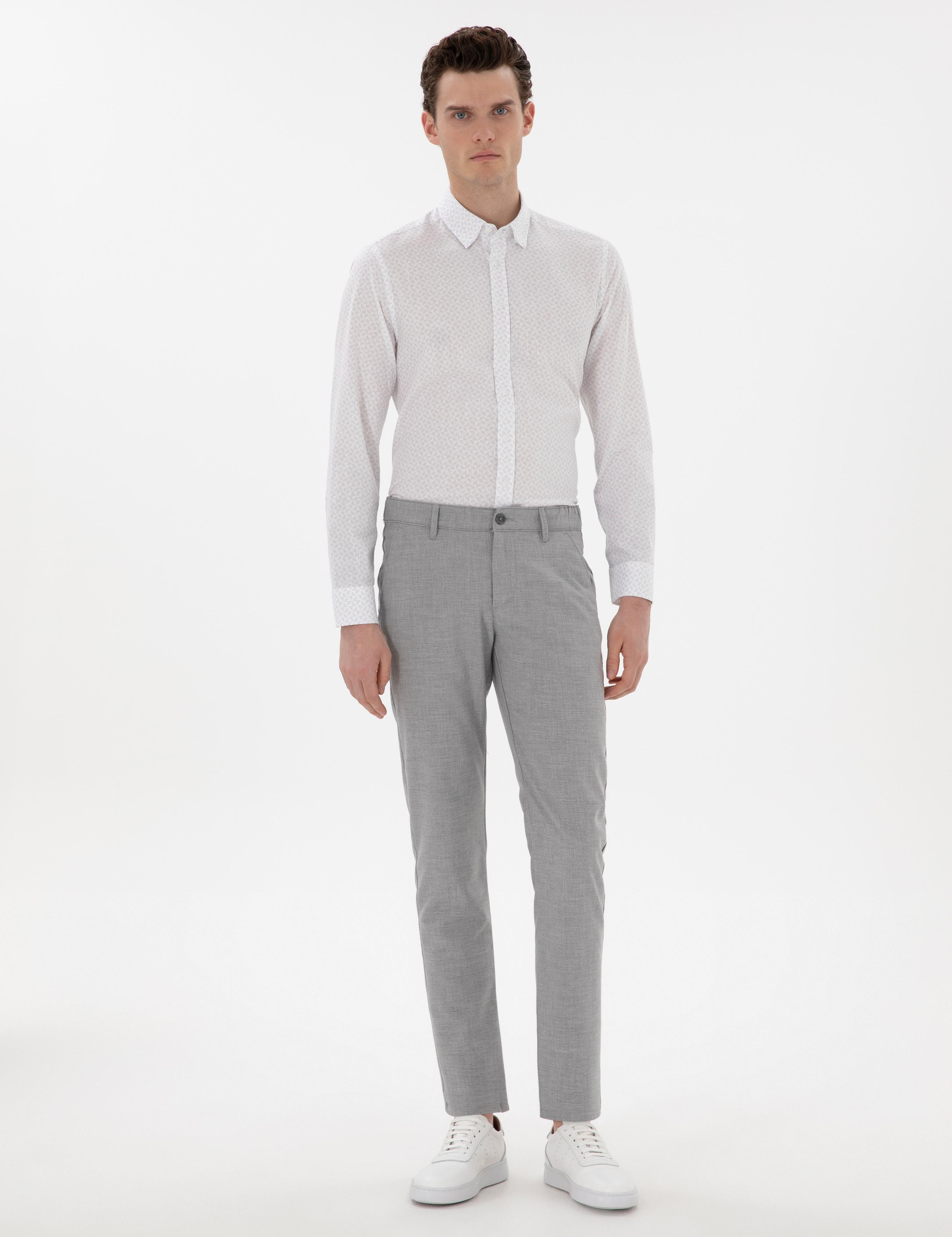 Gri Slim Fit Uzun Kollu Gömlek