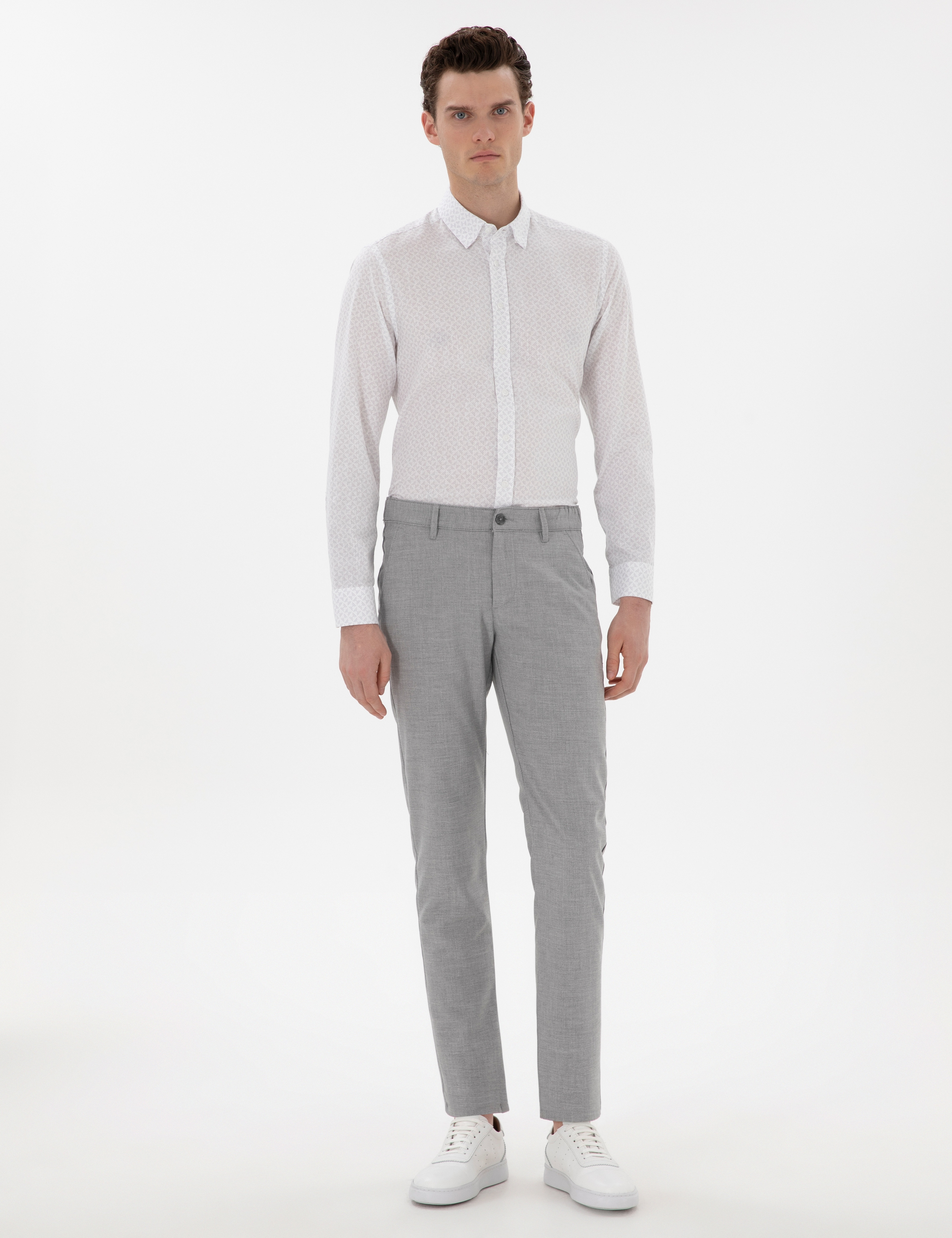 Gri Slim Fit Uzun Kollu Gömlek - Image 4
