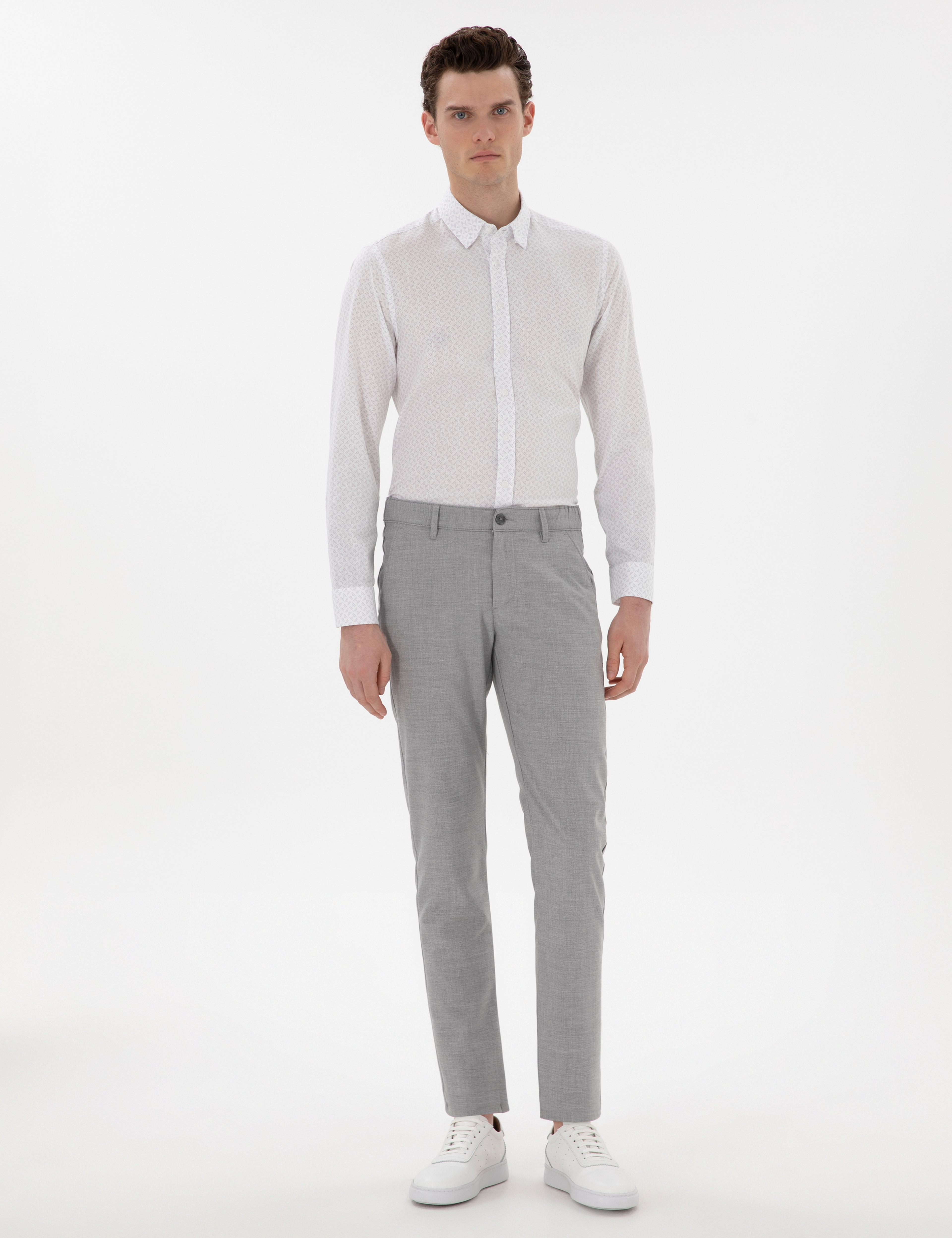 Gri Slim Fit Uzun Kollu Gömlek