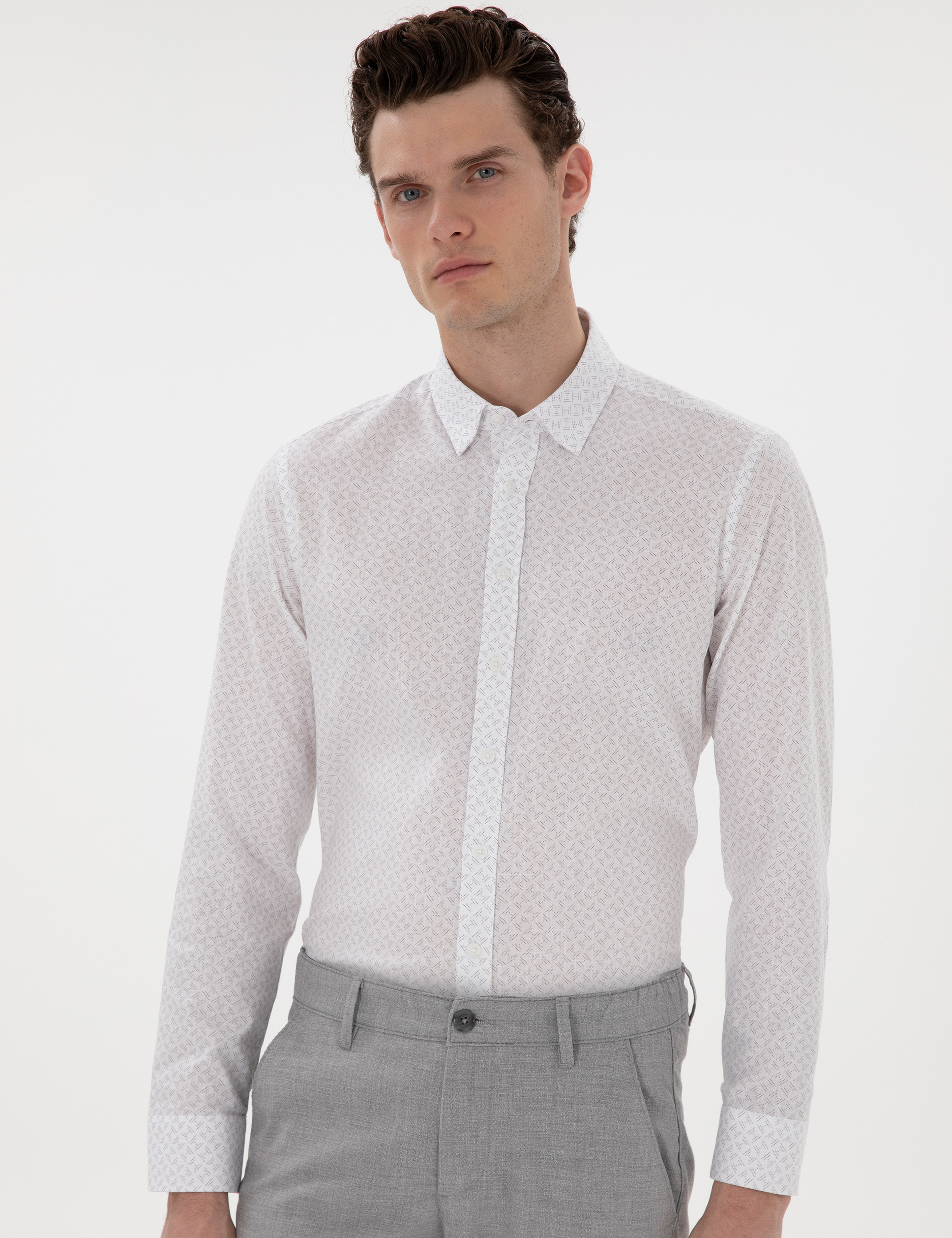 Gri Slim Fit Uzun Kollu Gömlek - Image 3