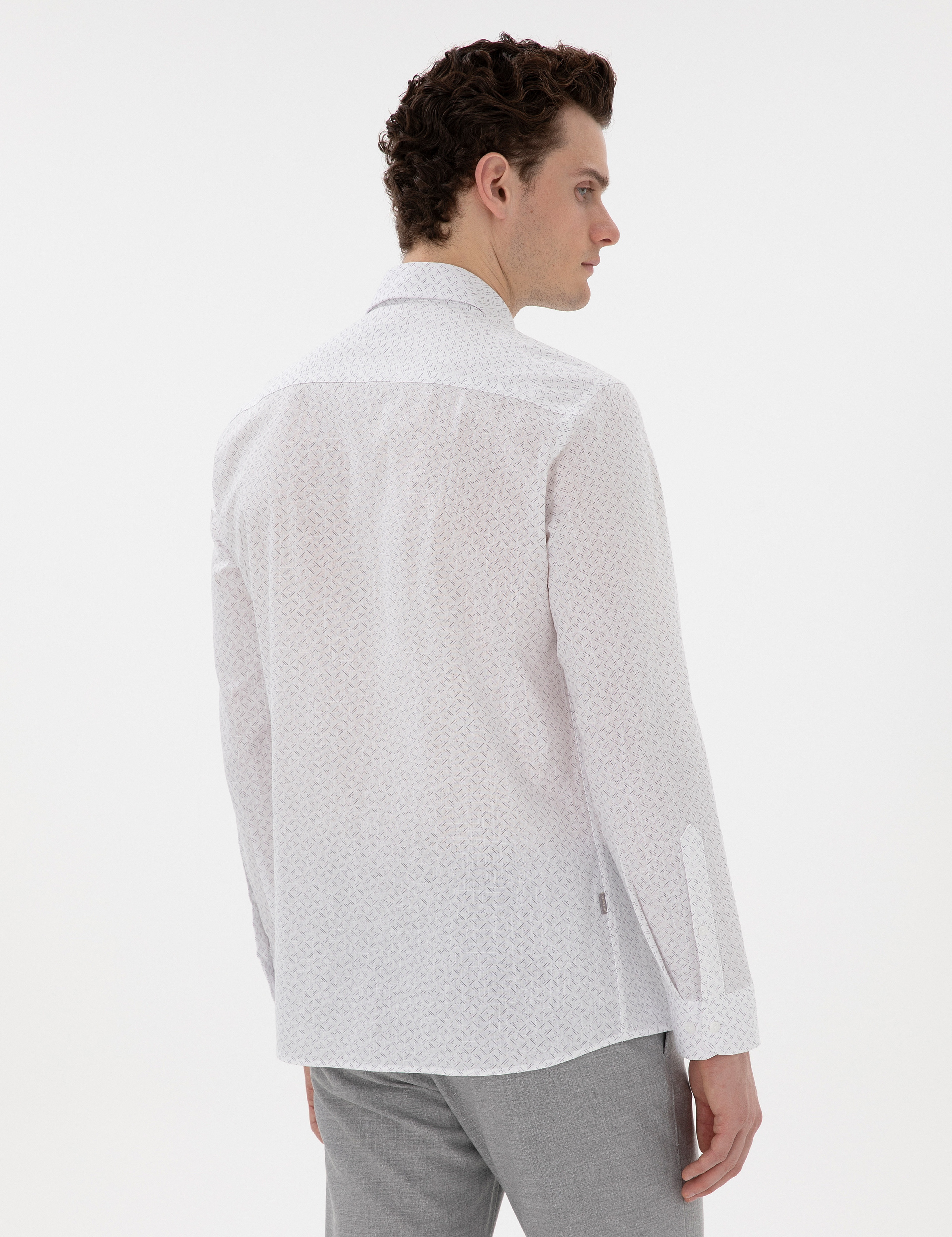 Gri Slim Fit Uzun Kollu Gömlek - Image 5