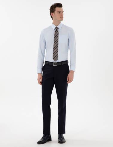 Açık Mavi Regular Fit Uzun Kollu Cepli Klasik Gömlek