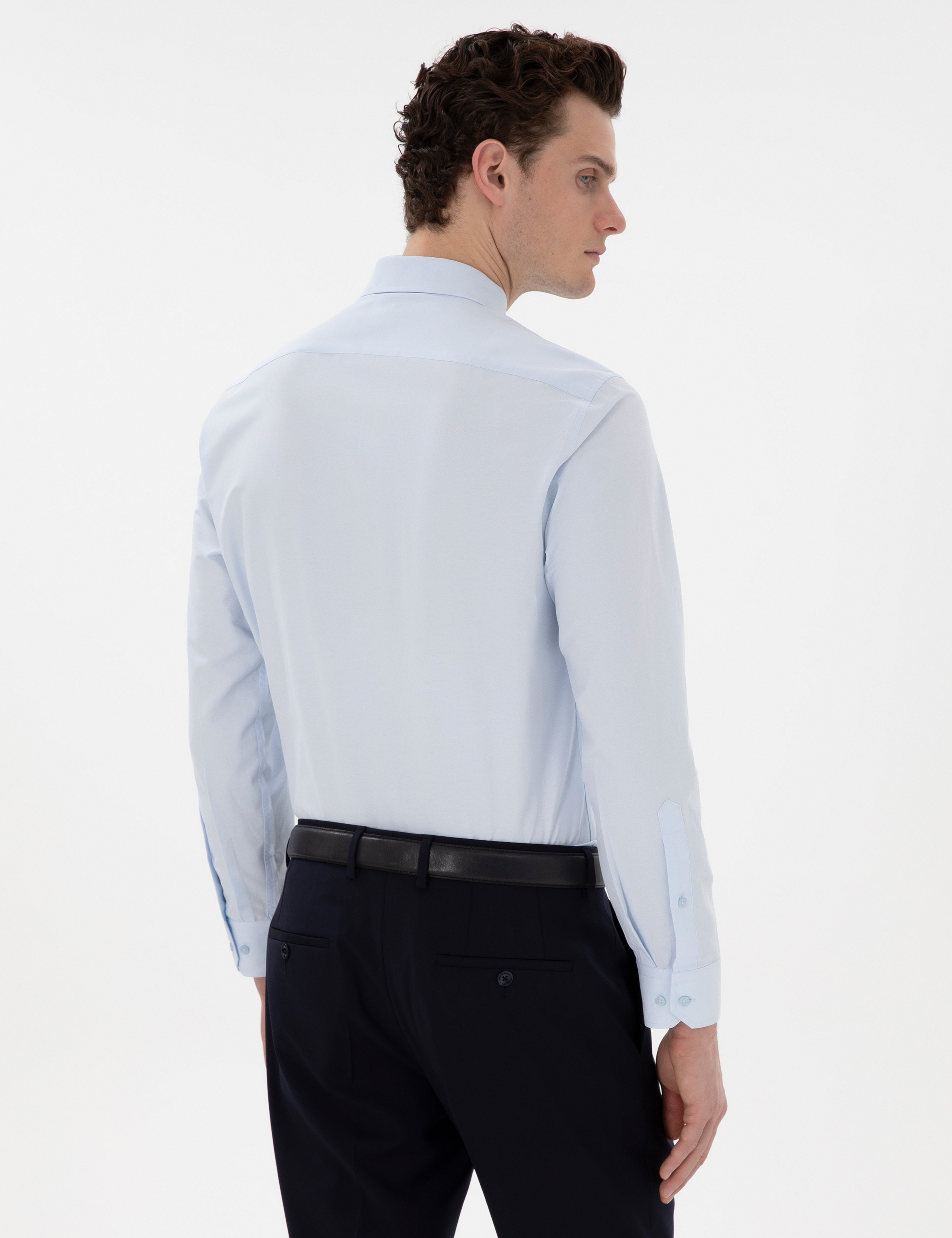Açık Mavi Regular Fit Uzun Kollu Cepli Klasik Gömlek - Image 5