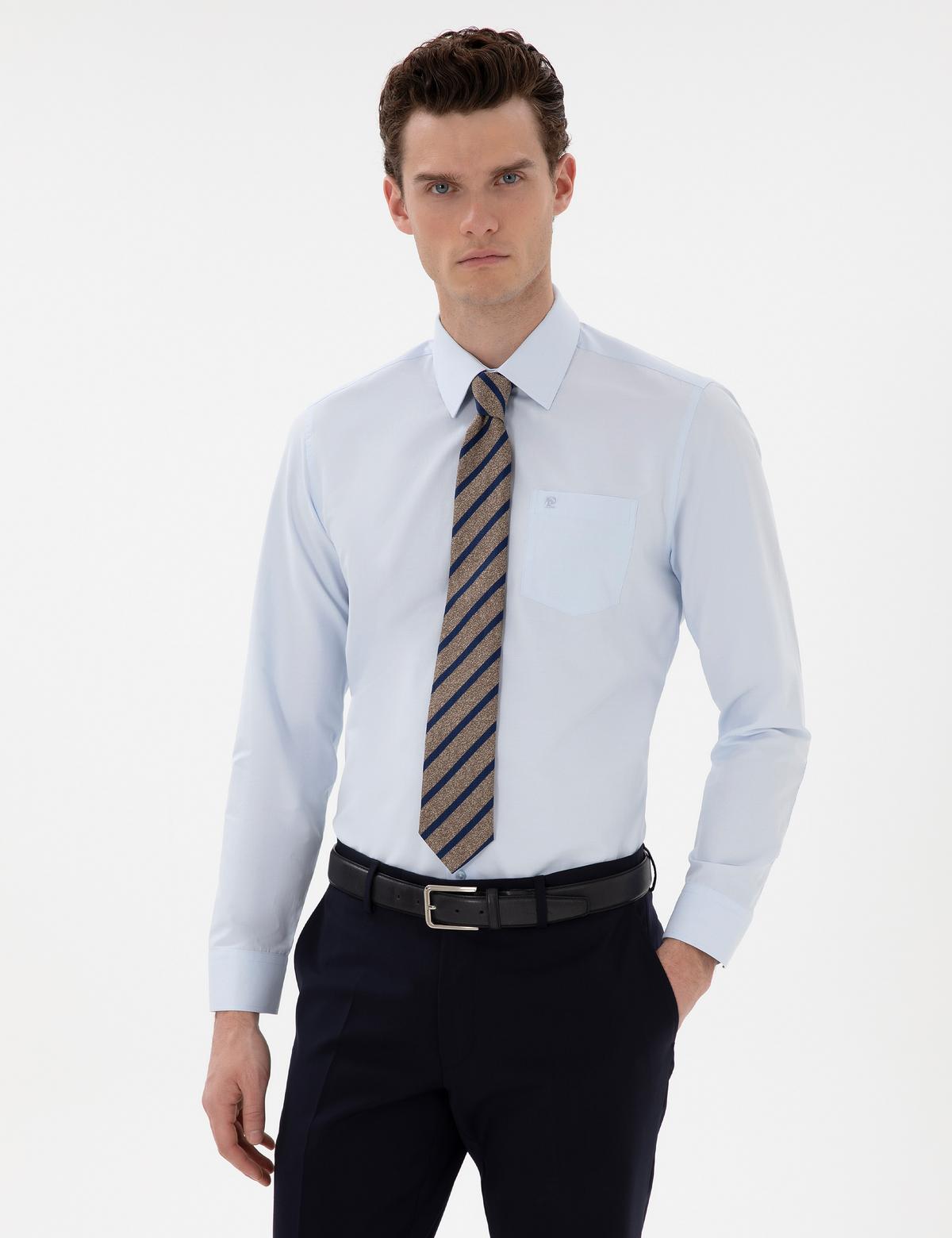 Açık Mavi Regular Fit Uzun Kollu Cepli Klasik Gömlek