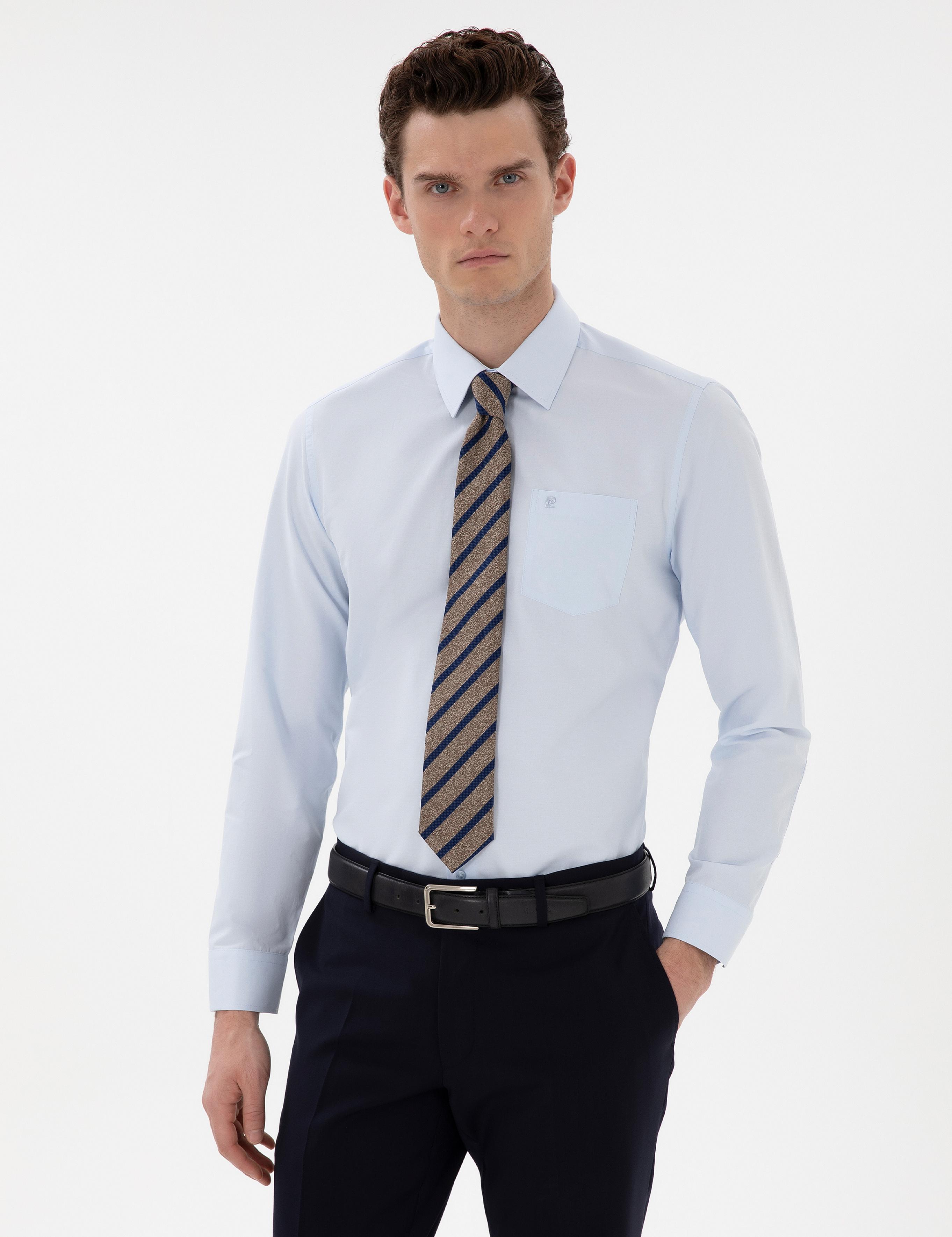 Açık Mavi Regular Fit Uzun Kollu Cepli Klasik Gömlek