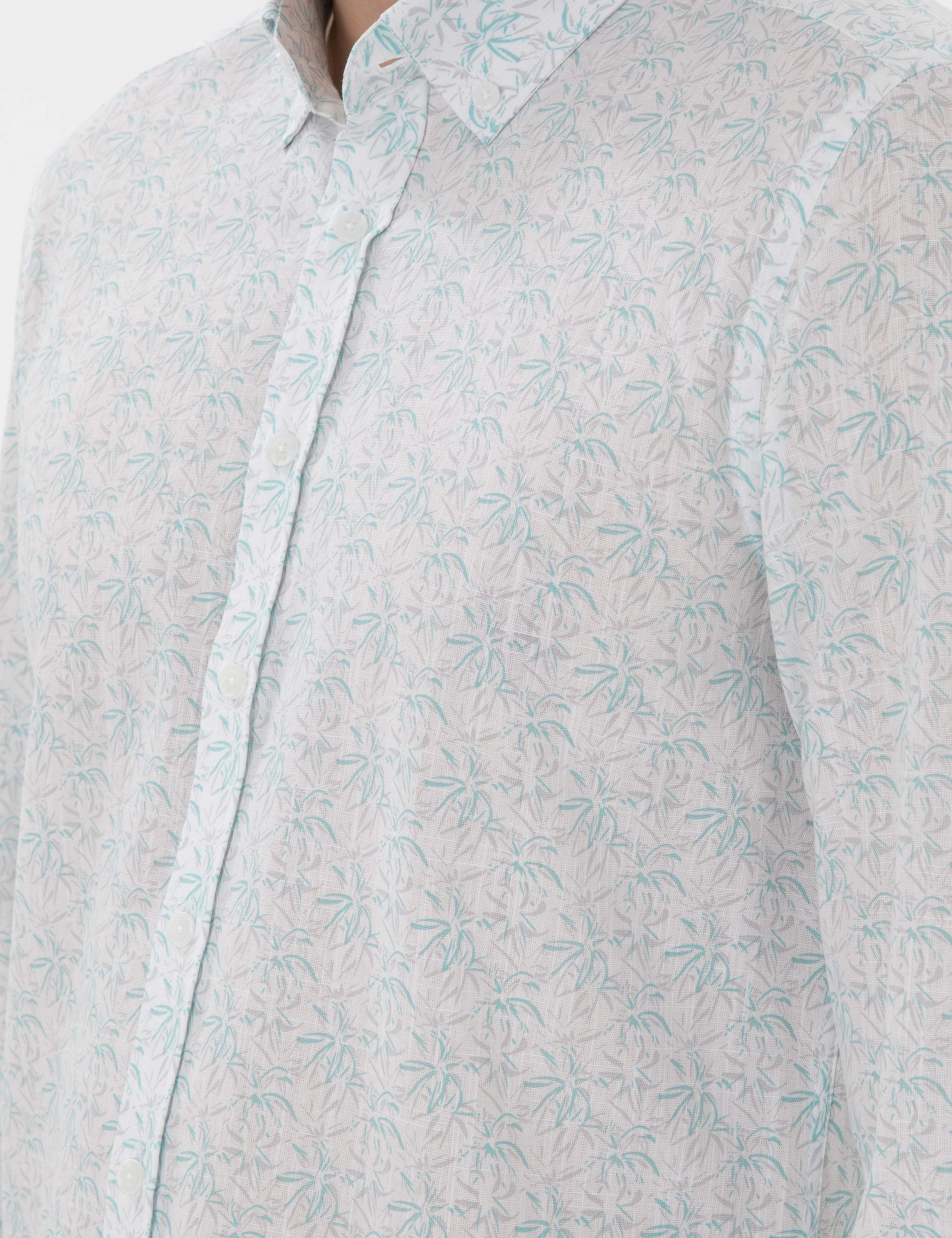 Mint Slim Fit Uzun Kollu Gömlek - Image 7