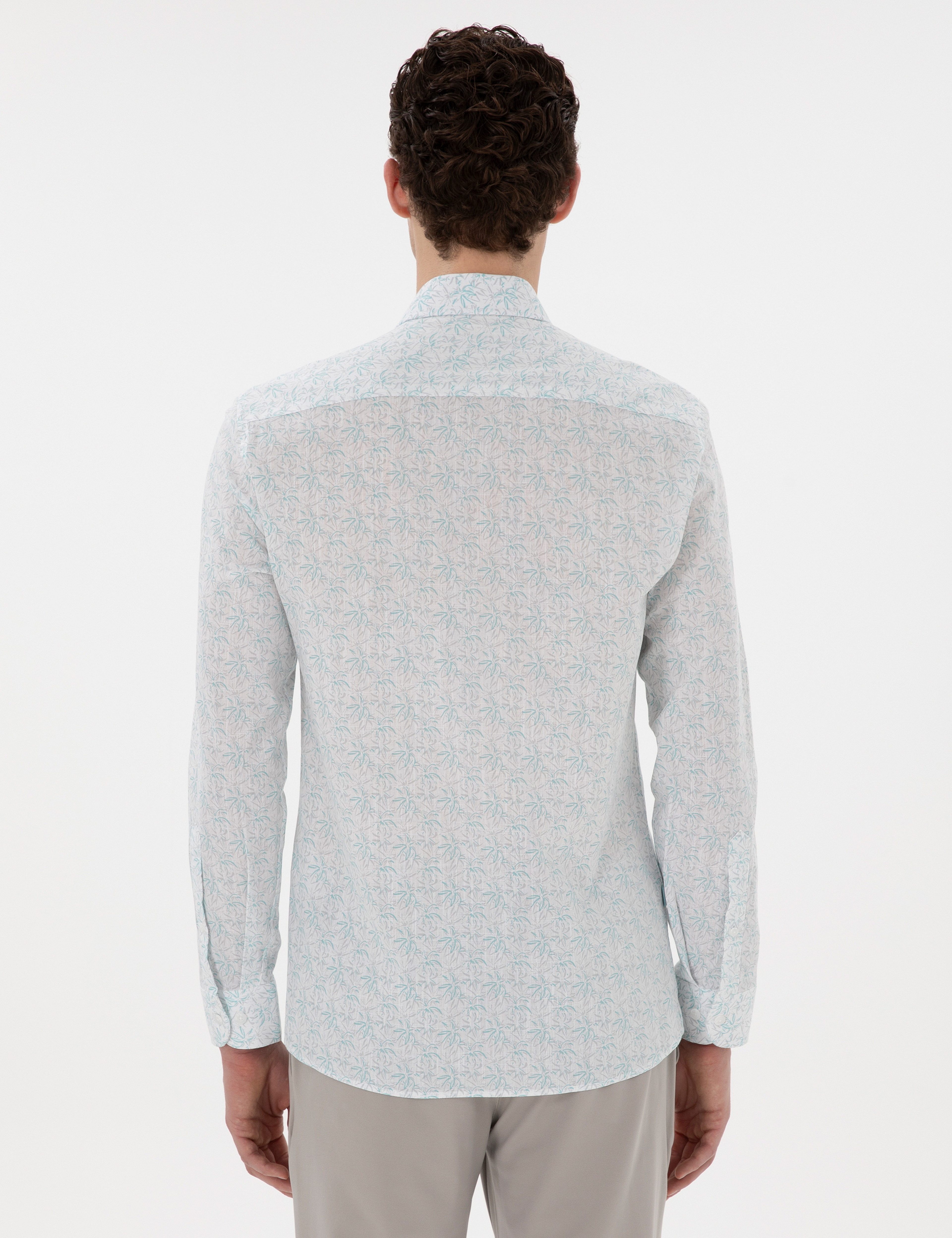 Mint Slim Fit Uzun Kollu Gömlek - Image 5