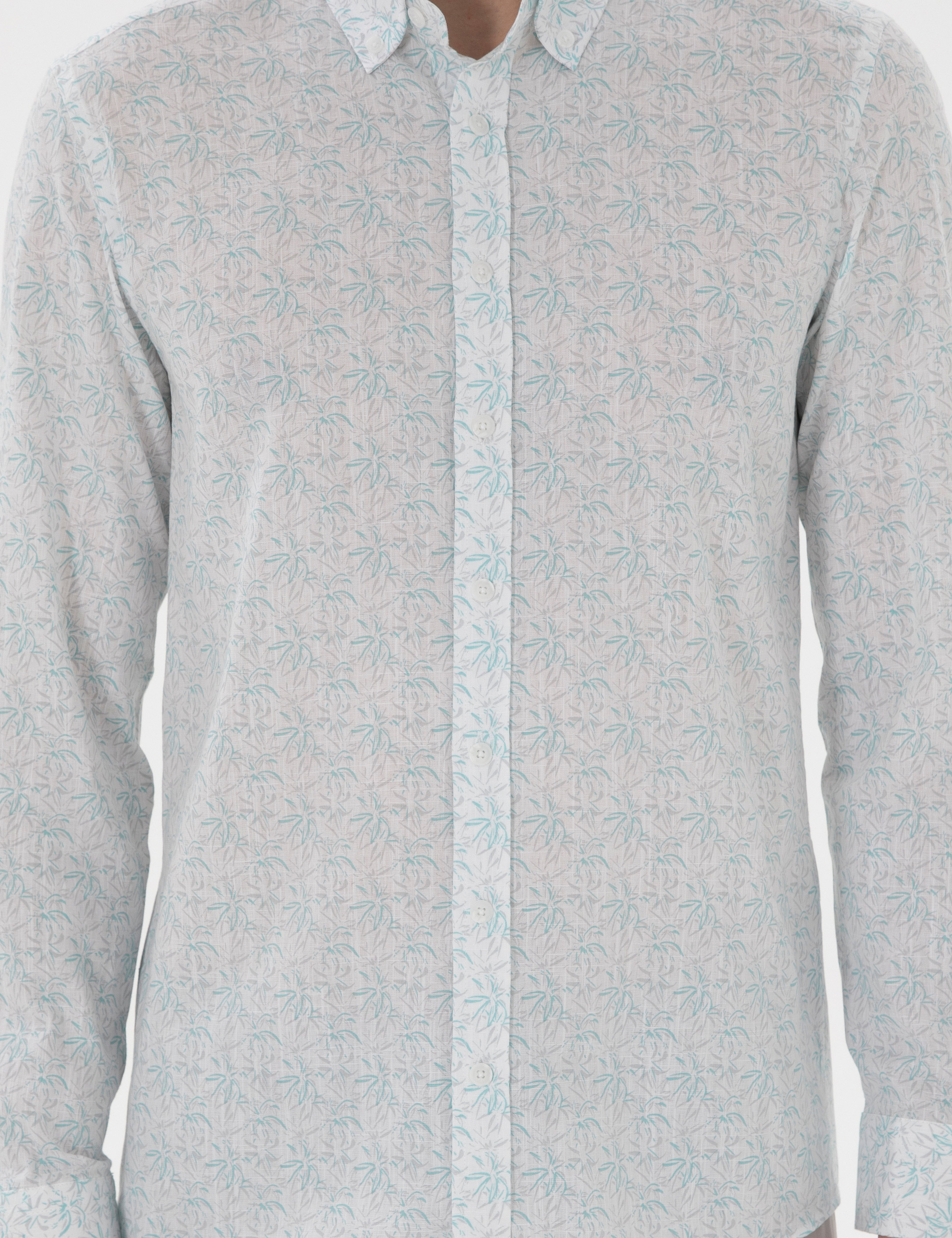 Mint Slim Fit Uzun Kollu Gömlek - Image 6