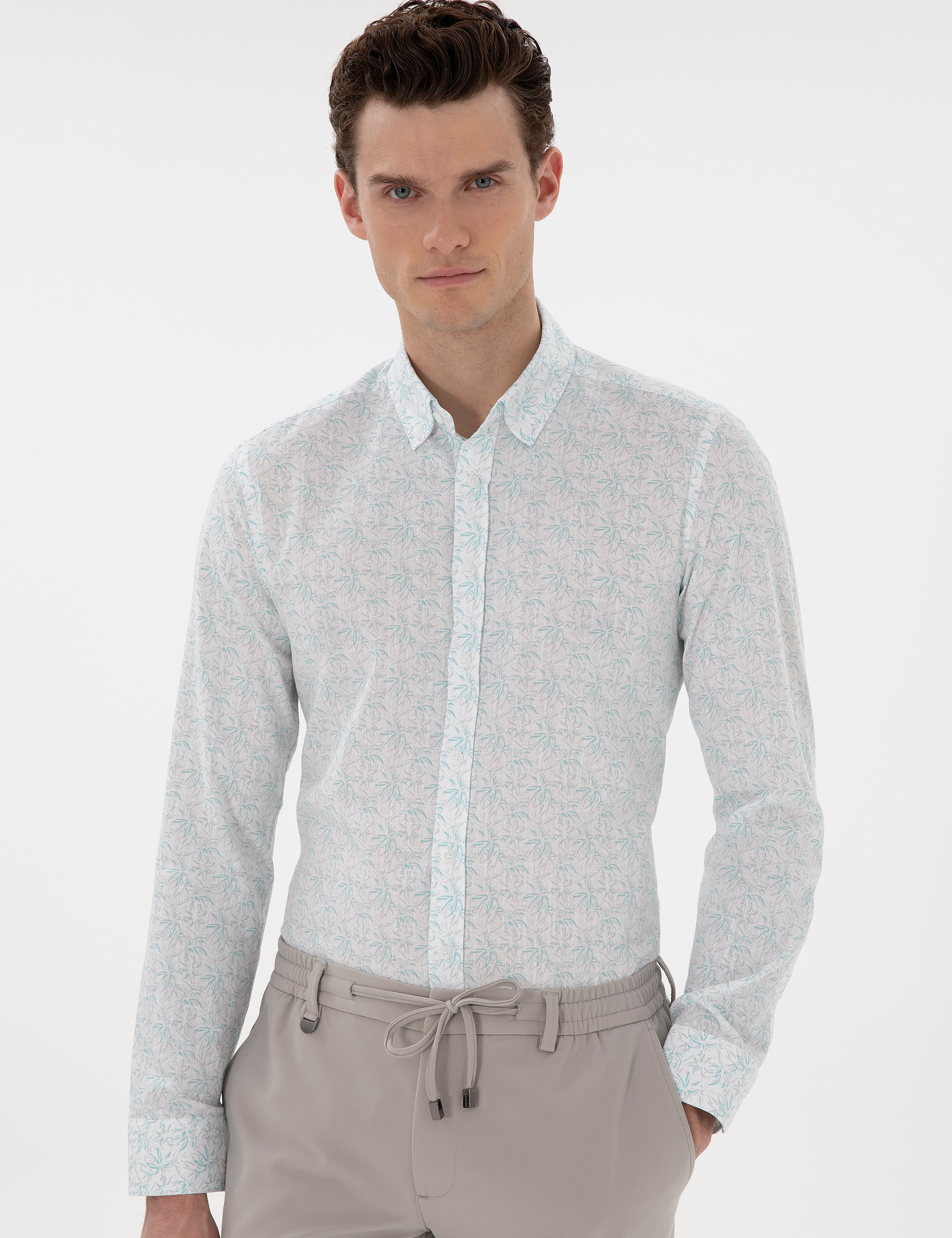 Mint Slim Fit Uzun Kollu Gömlek - Image 3