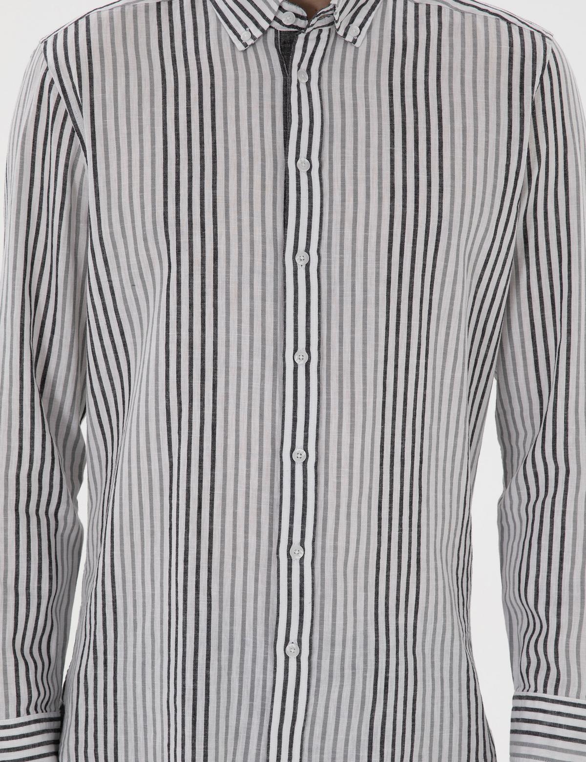 Siyah Regular Fit Çizgili Uzun Kollu Gömlek - 50304597014