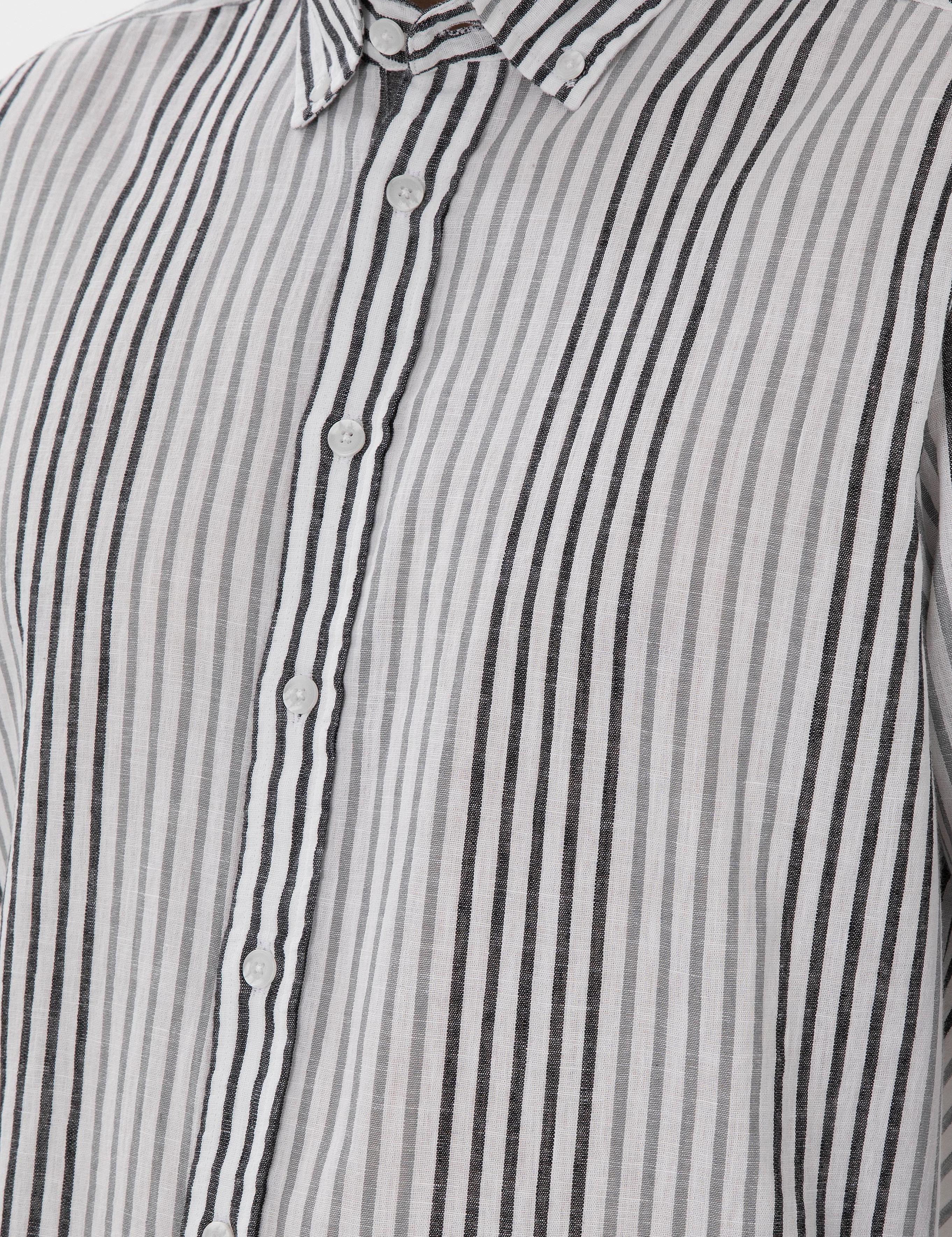 Siyah Regular Fit Çizgili Uzun Kollu Gömlek