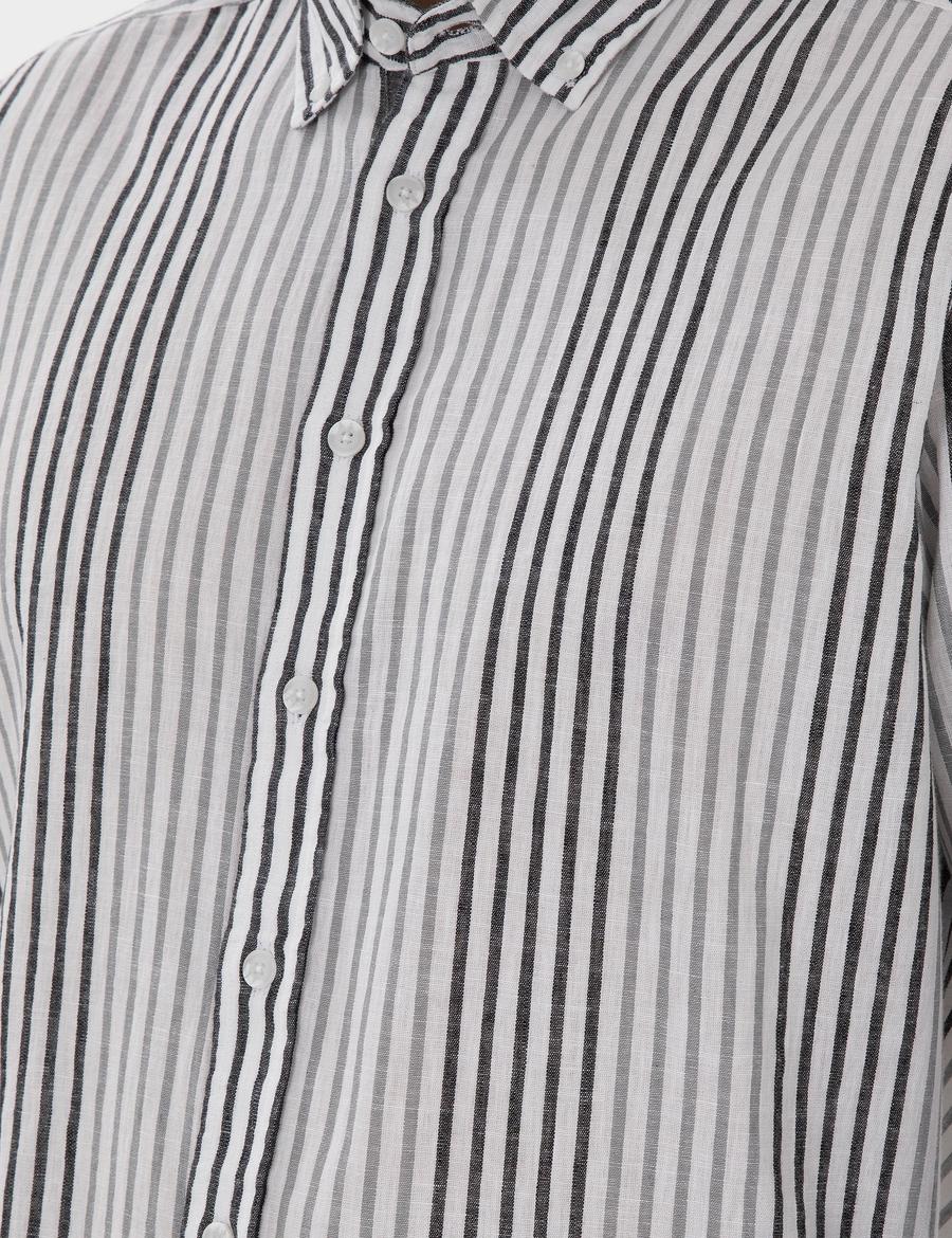 Siyah Regular Fit Çizgili Uzun Kollu Gömlek