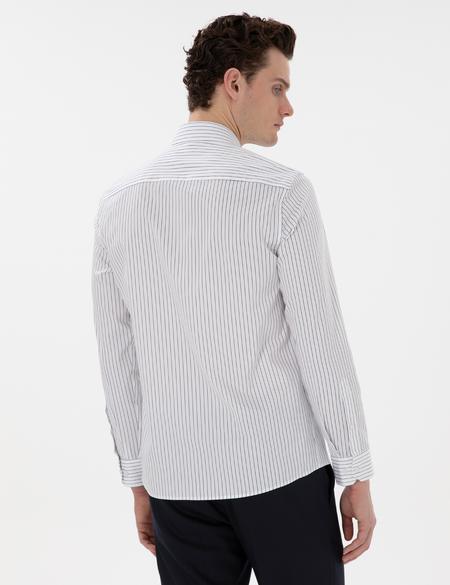 Lacivert Slim Fit Çizgili Uzun Kollu Gömlek - 50306028007