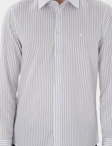 Lacivert Slim Fit Çizgili Uzun Kollu Gömlek