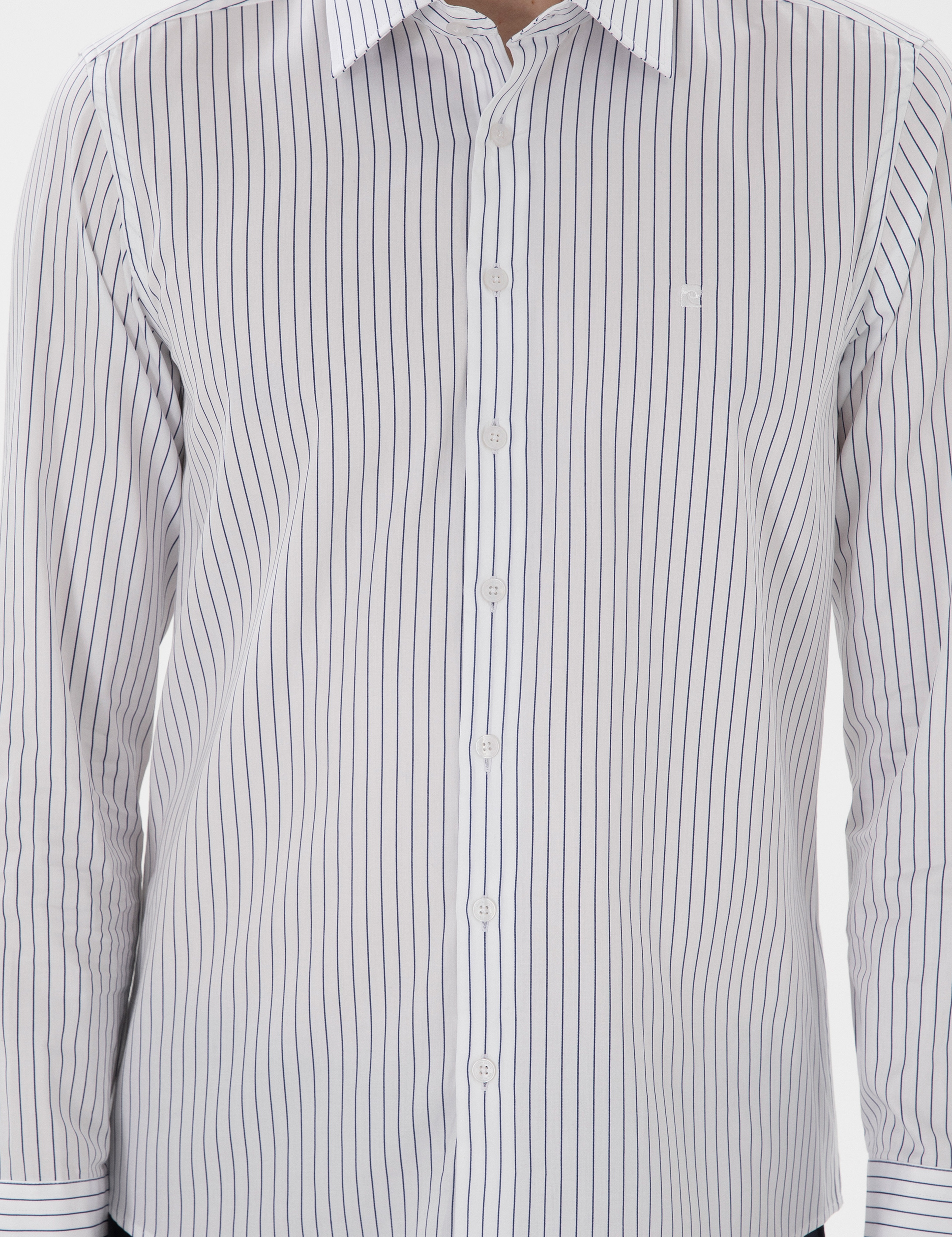 Lacivert Slim Fit Çizgili Uzun Kollu Gömlek - Image 6