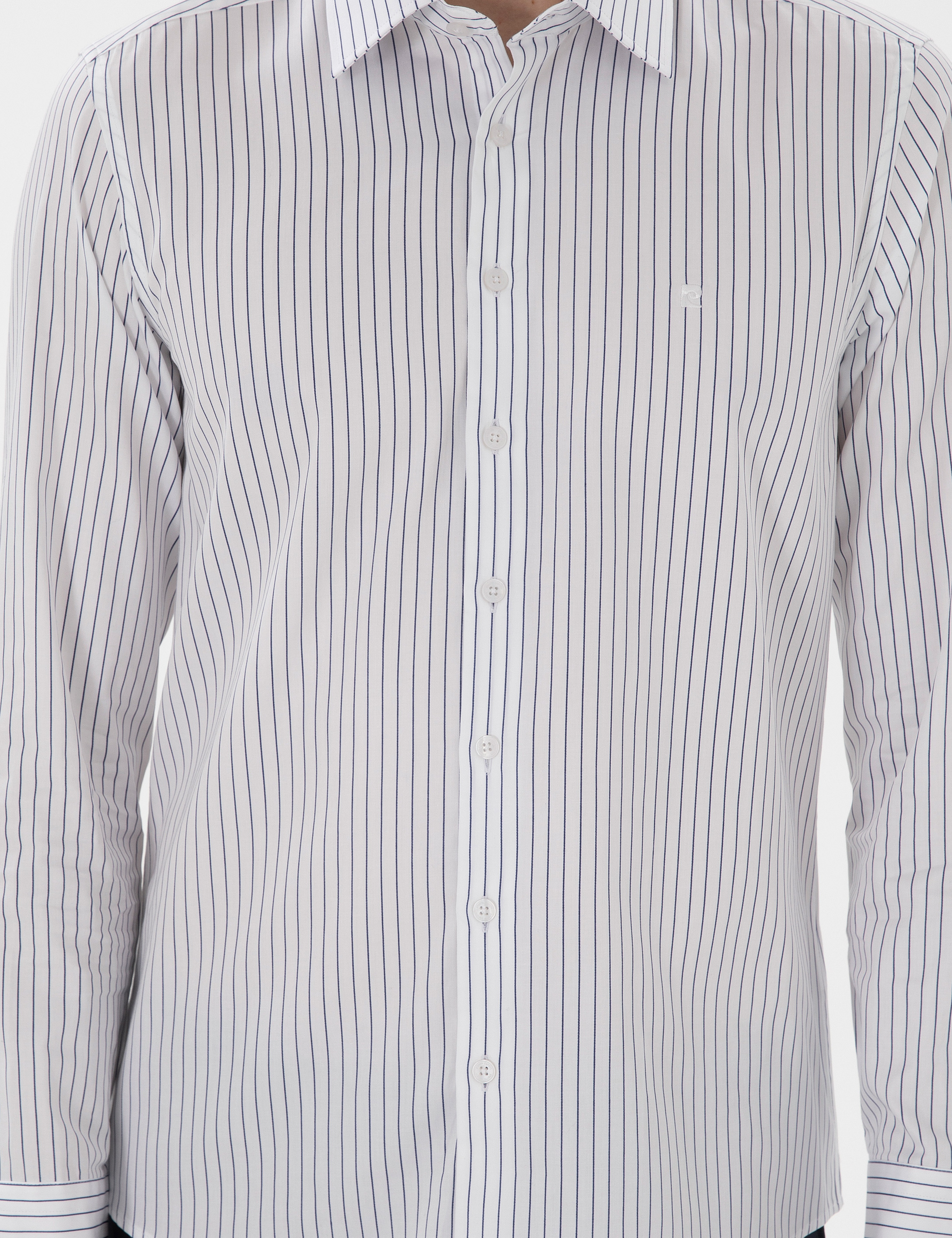 Lacivert Slim Fit Çizgili Uzun Kollu Gömlek