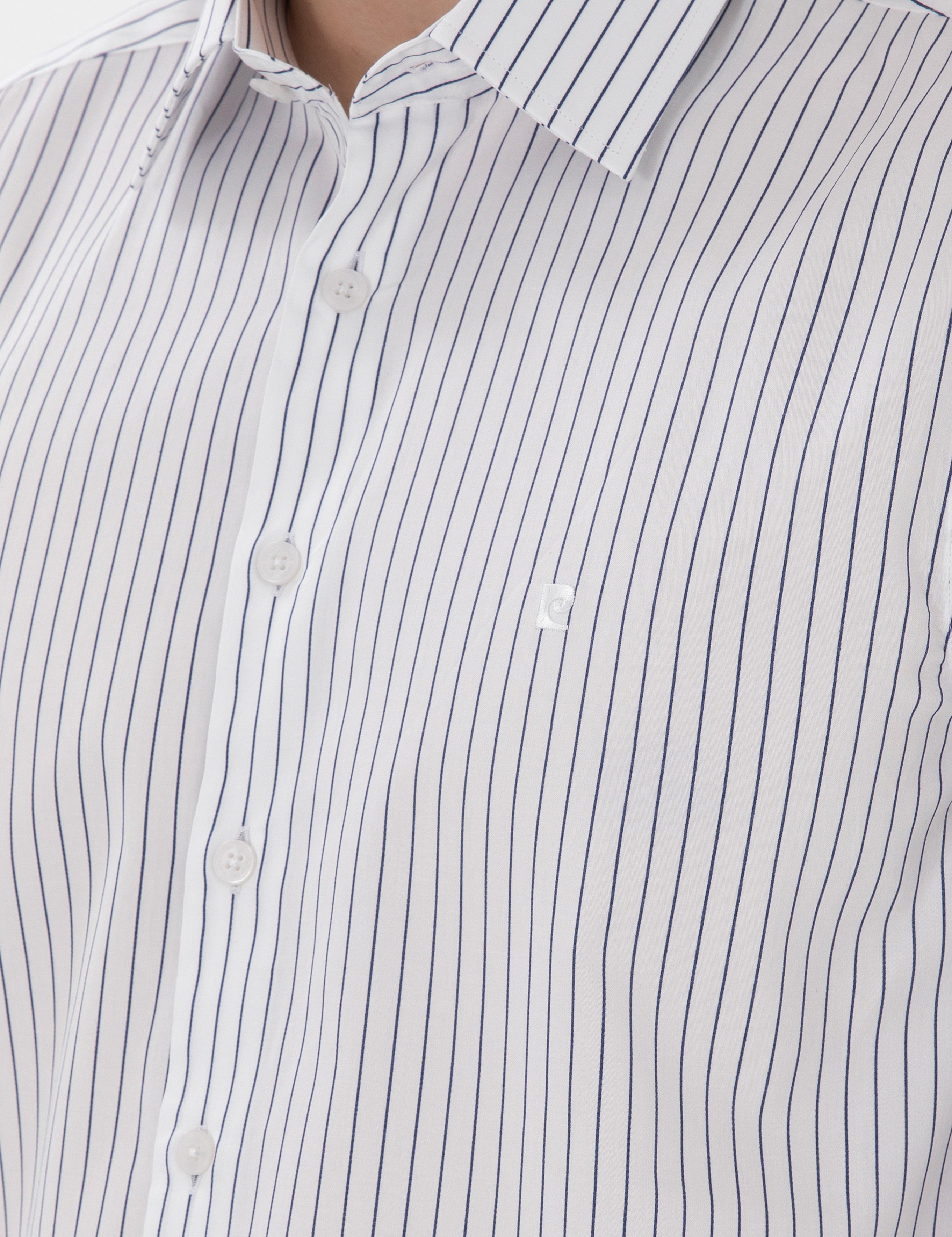 Lacivert Slim Fit Çizgili Uzun Kollu Gömlek