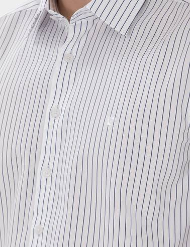 Lacivert Slim Fit Çizgili Uzun Kollu Gömlek