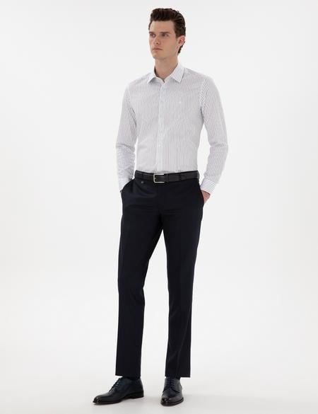 Lacivert Slim Fit Çizgili Uzun Kollu Gömlek - 50306028007