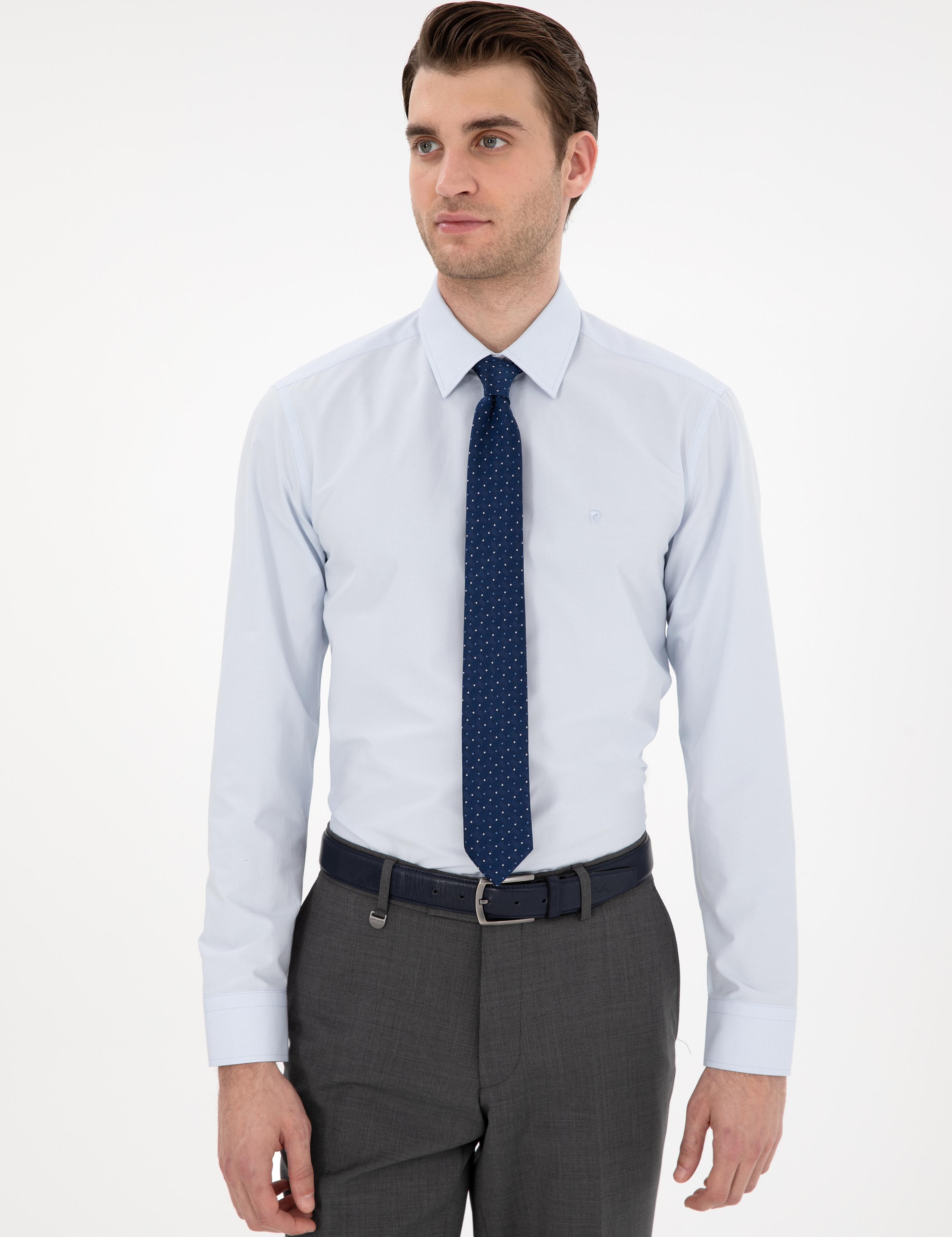 Açık Mavi Slim Fit Uzun Kollu Basic Gömlek