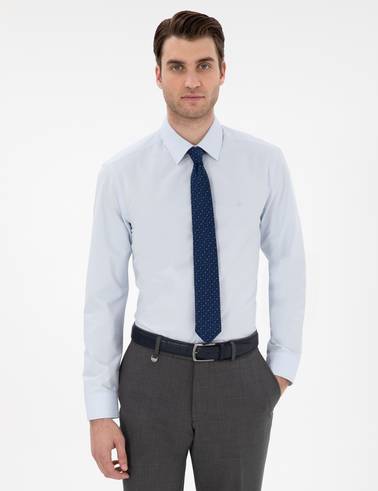 Açık Mavi Slim Fit Uzun Kollu Basic Gömlek