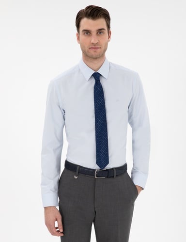 Açık Mavi Slim Fit Uzun Kollu Basic Gömlek