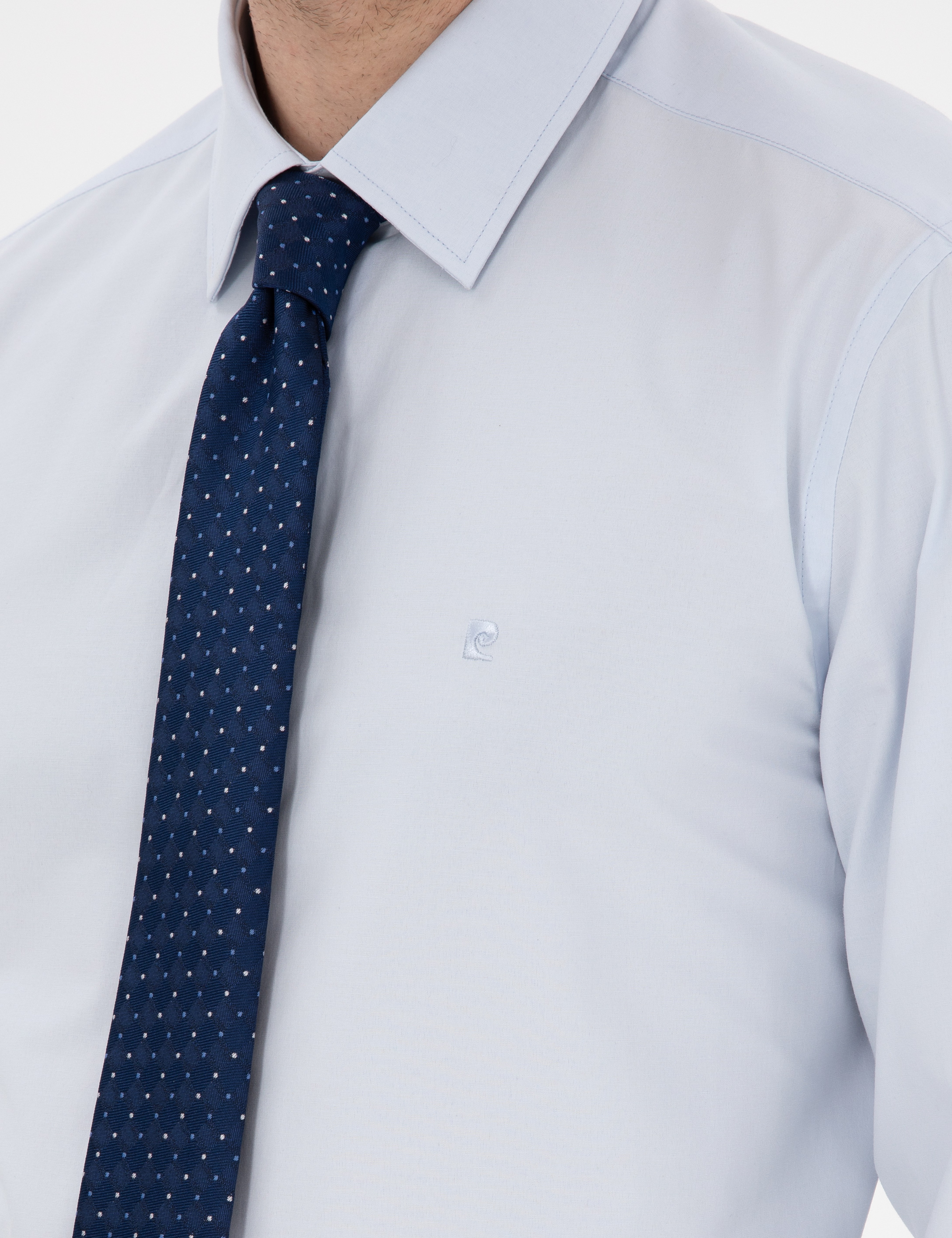 Açık Mavi Slim Fit Uzun Kollu Basic Gömlek - Image 7