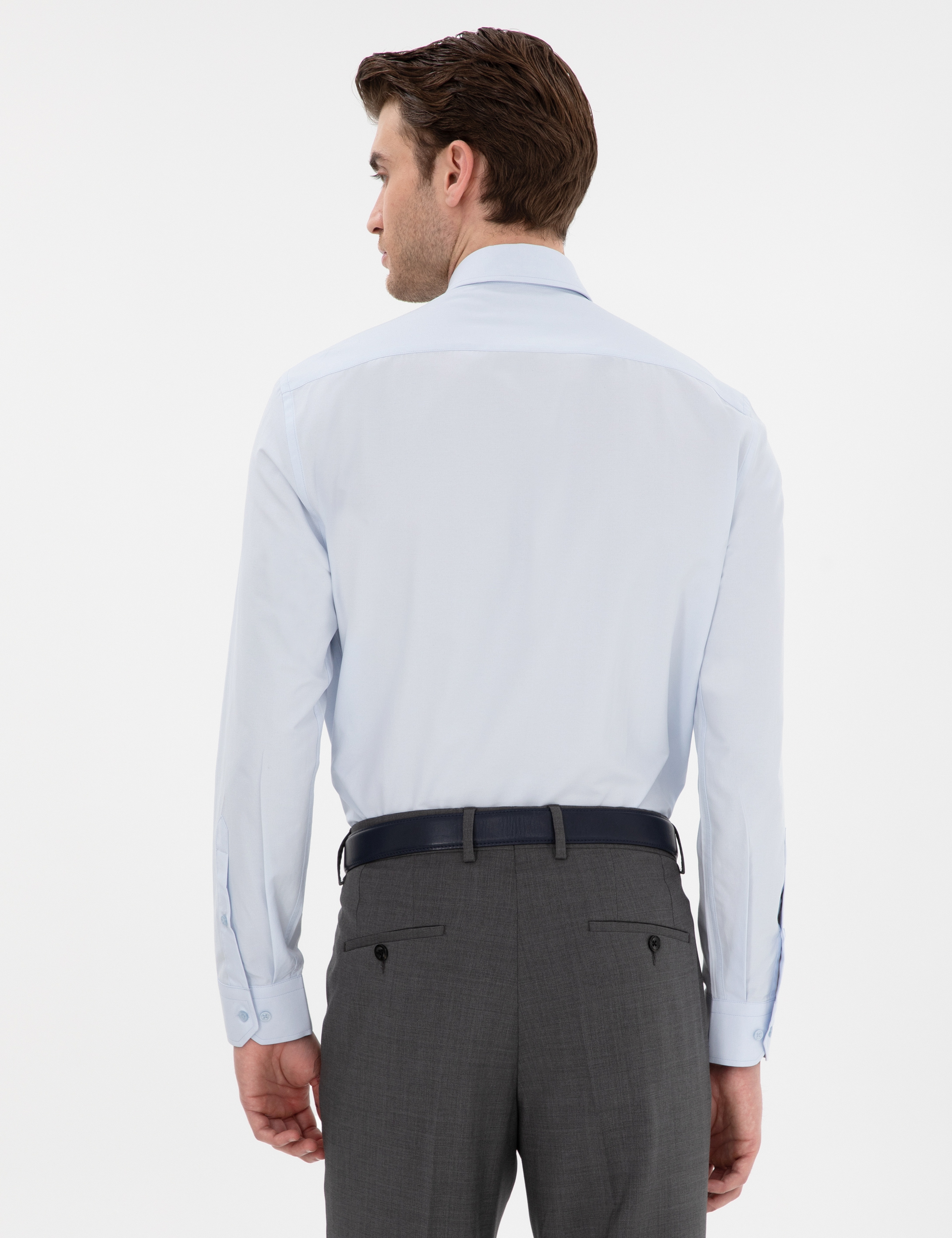 Açık Mavi Slim Fit Uzun Kollu Basic Gömlek
