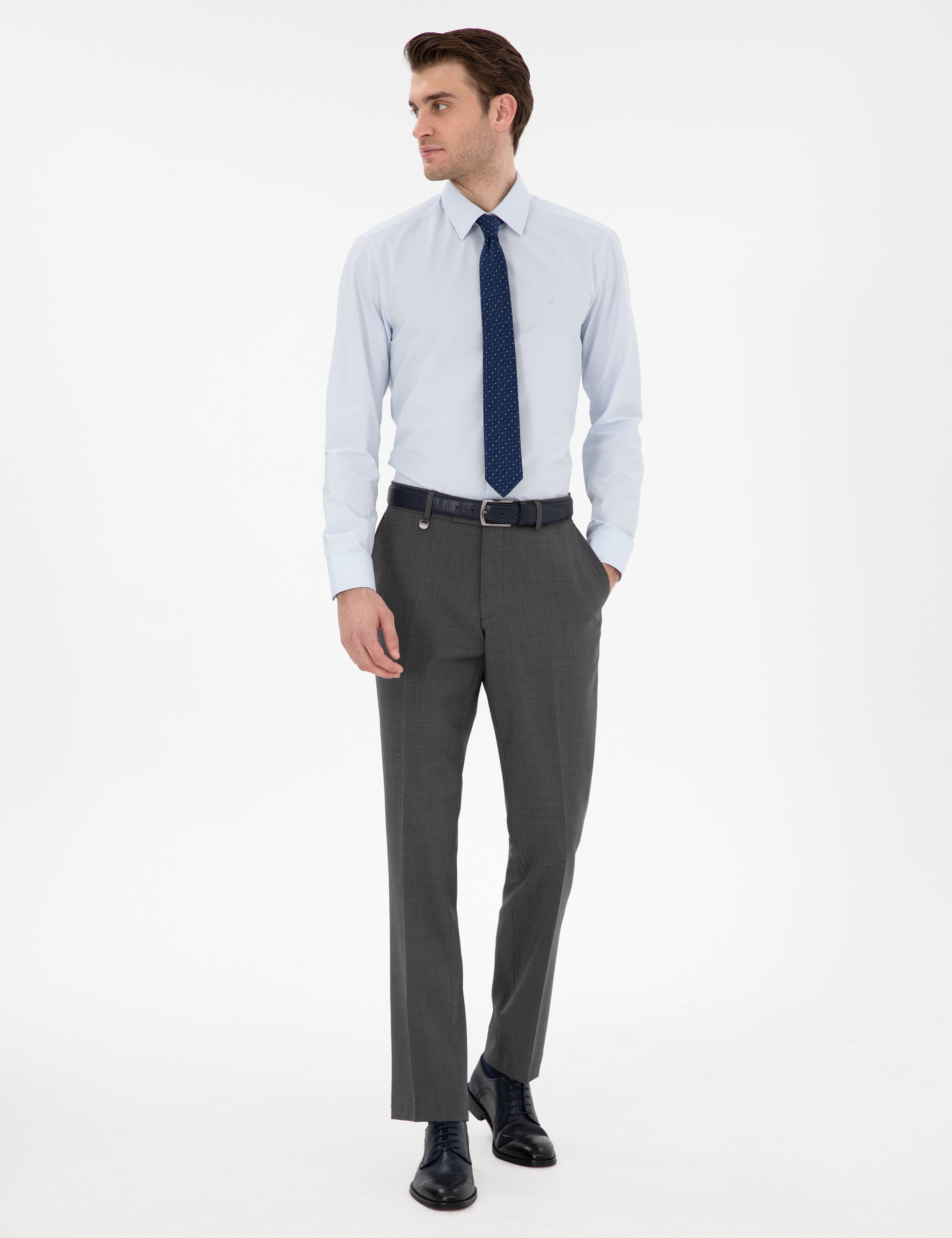Açık Mavi Slim Fit Uzun Kollu Basic Gömlek - Image 4