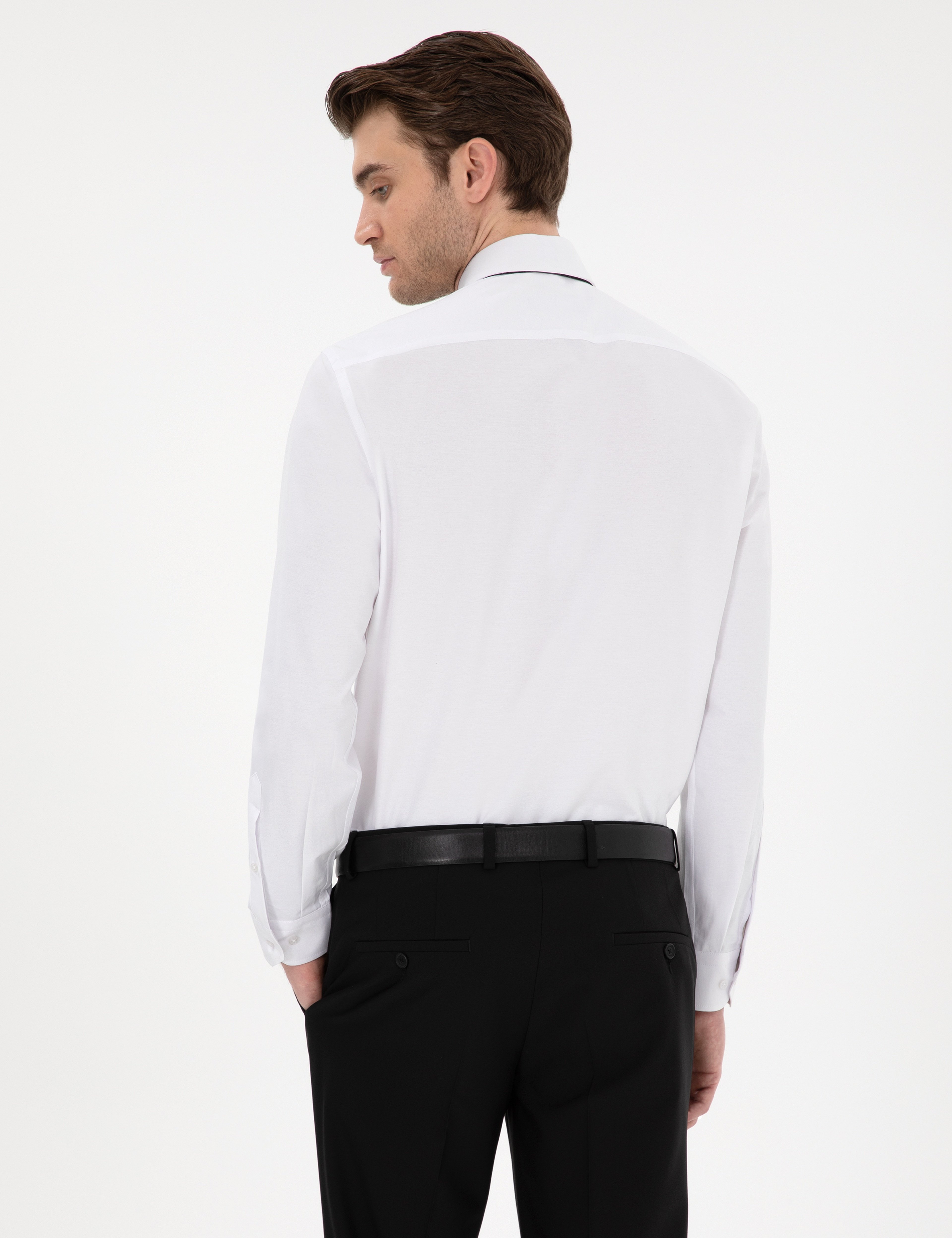 Beyaz Slim Fit Uzun Kollu Basic Gömlek - Image 5