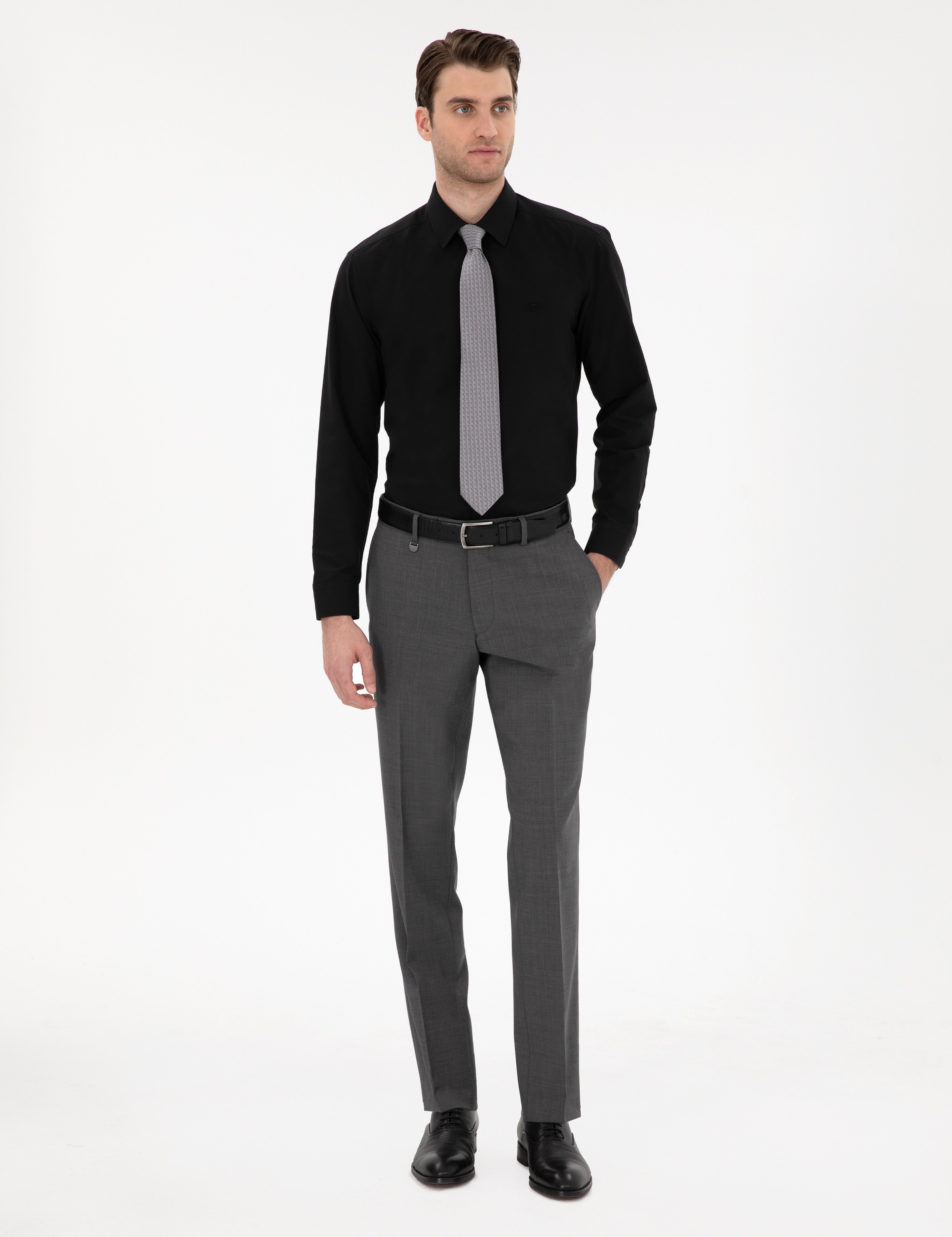 Siyah Regular Fit Uzun Kollu Basic Gömlek - Image 4