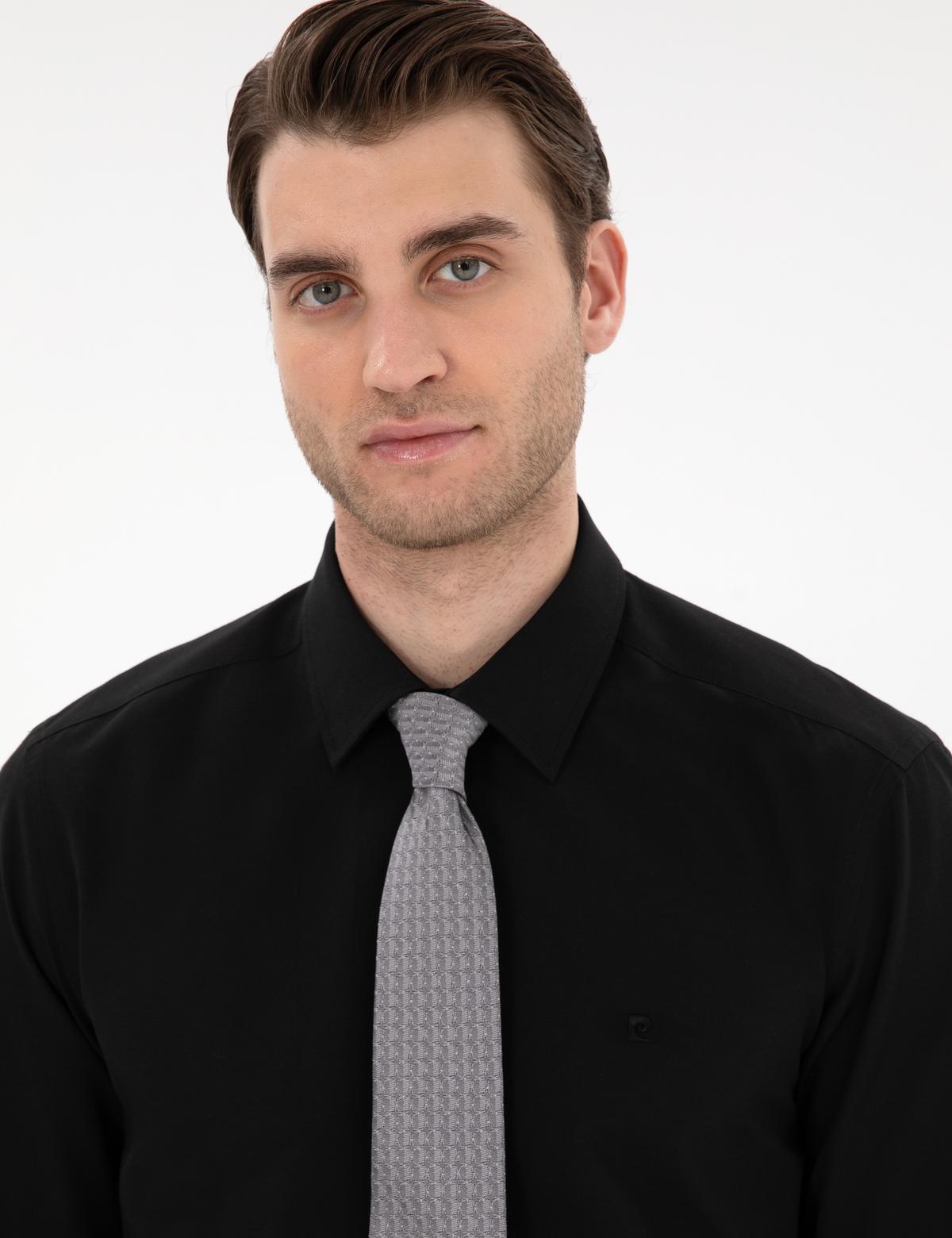 Siyah Regular Fit Uzun Kollu Basic Gömlek - 50307198016