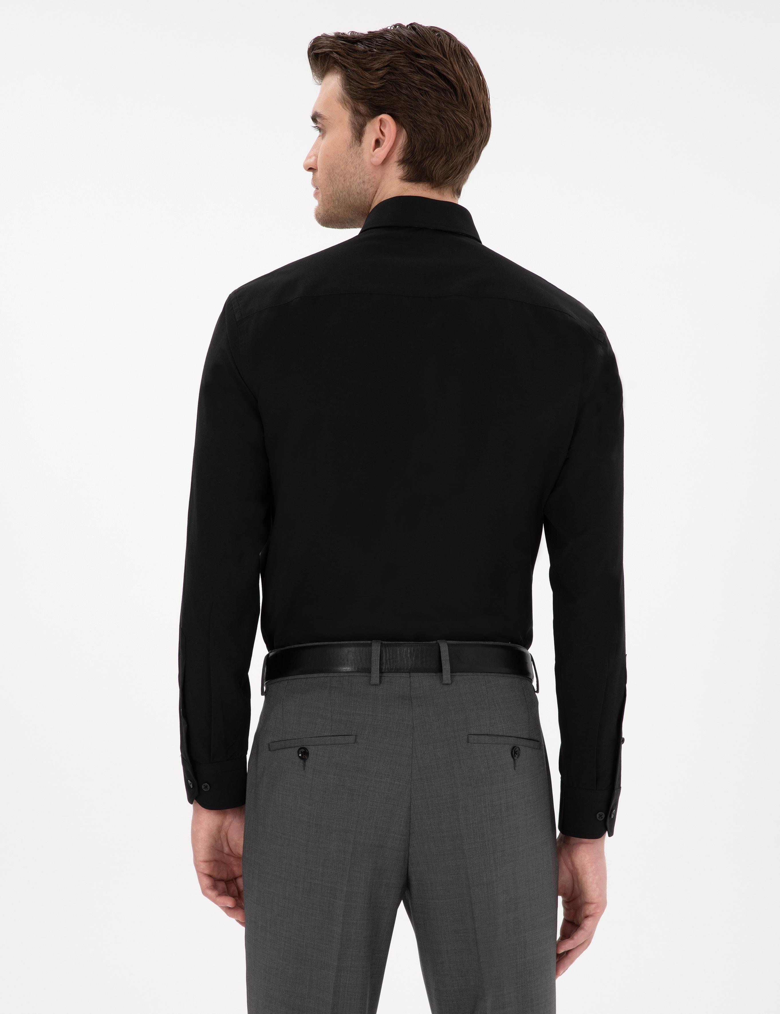 Siyah Regular Fit Uzun Kollu Basic Gömlek