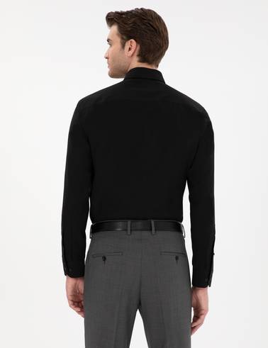 Siyah Regular Fit Uzun Kollu Basic Gömlek