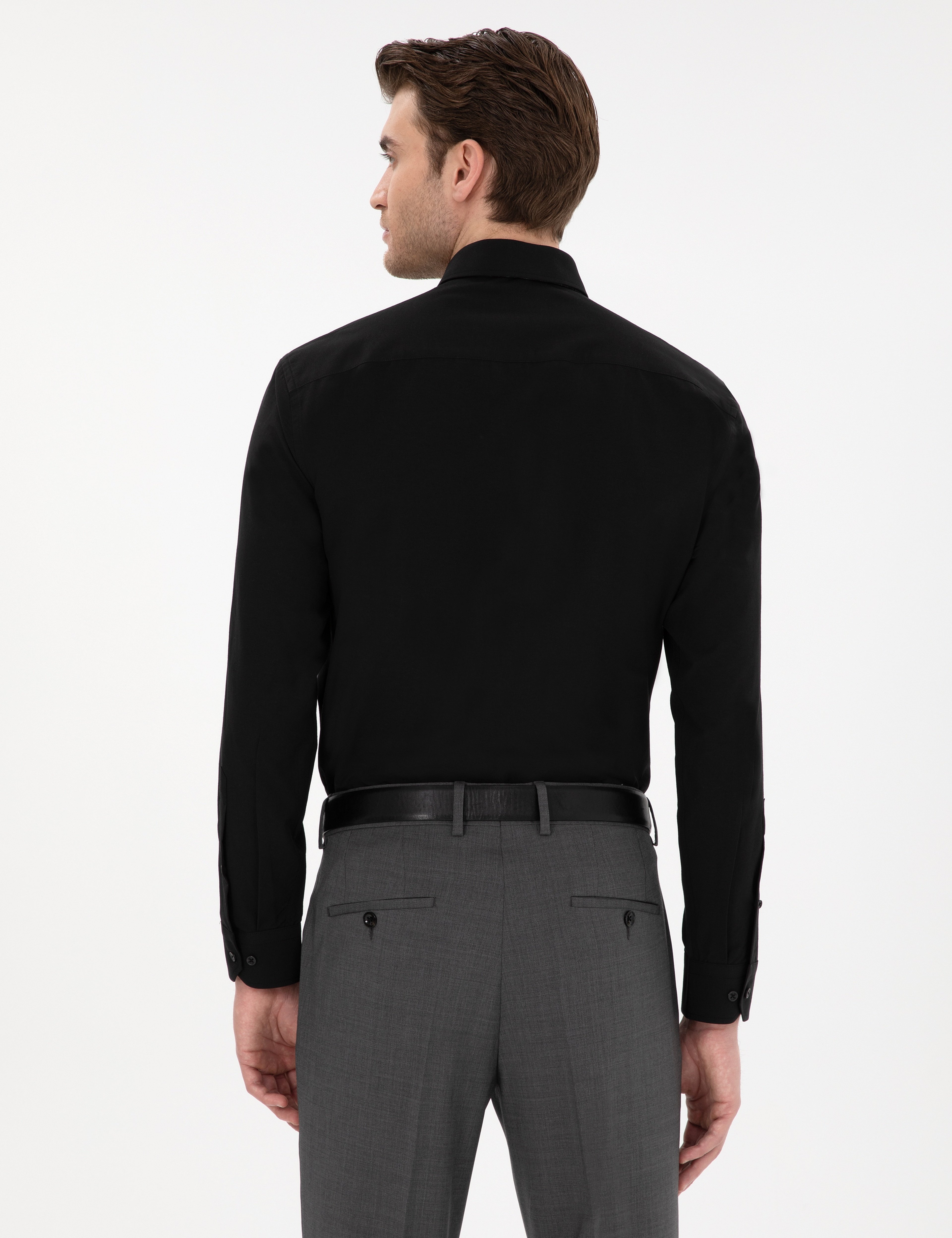 Siyah Regular Fit Uzun Kollu Basic Gömlek - Image 5
