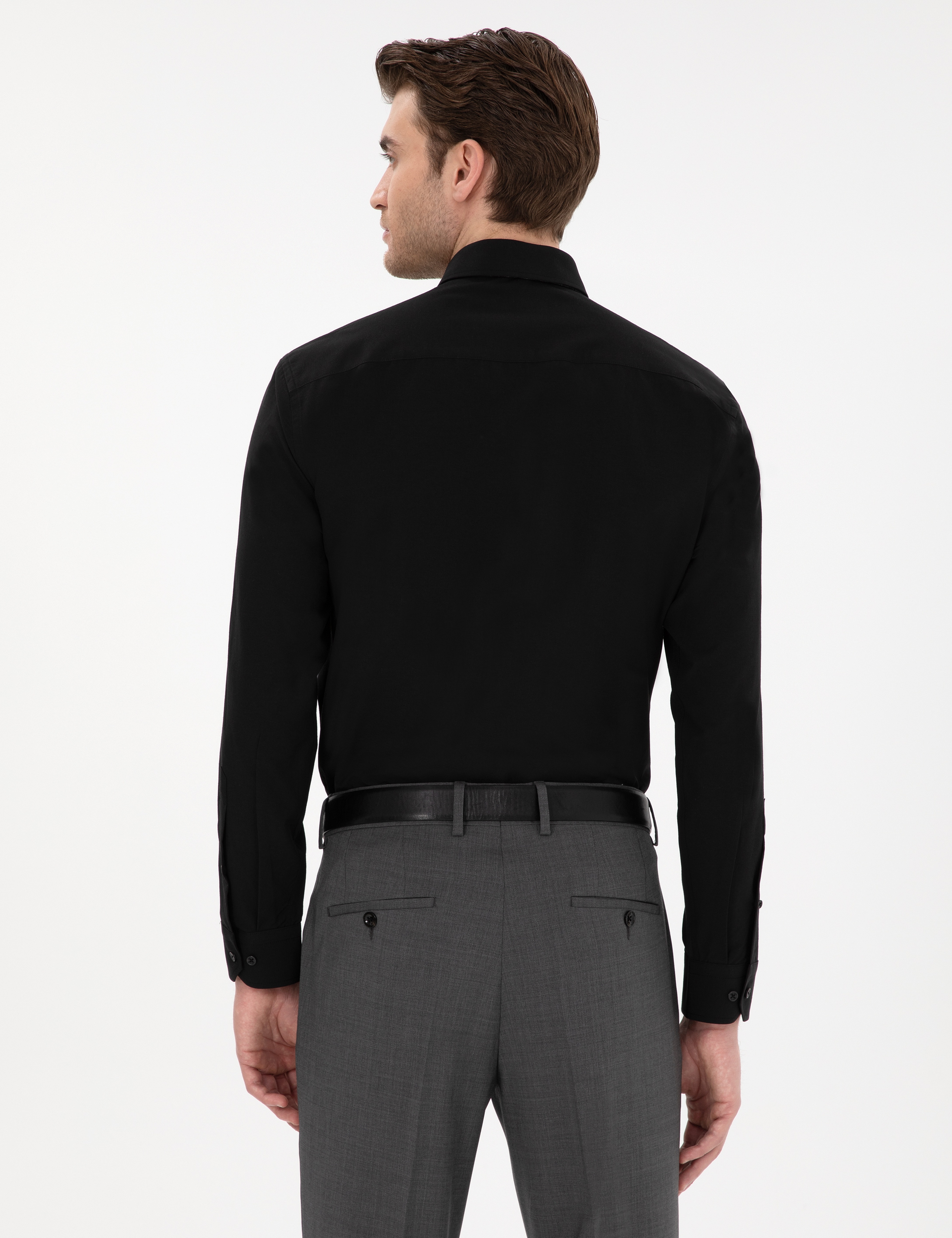Siyah Regular Fit Uzun Kollu Basic Gömlek