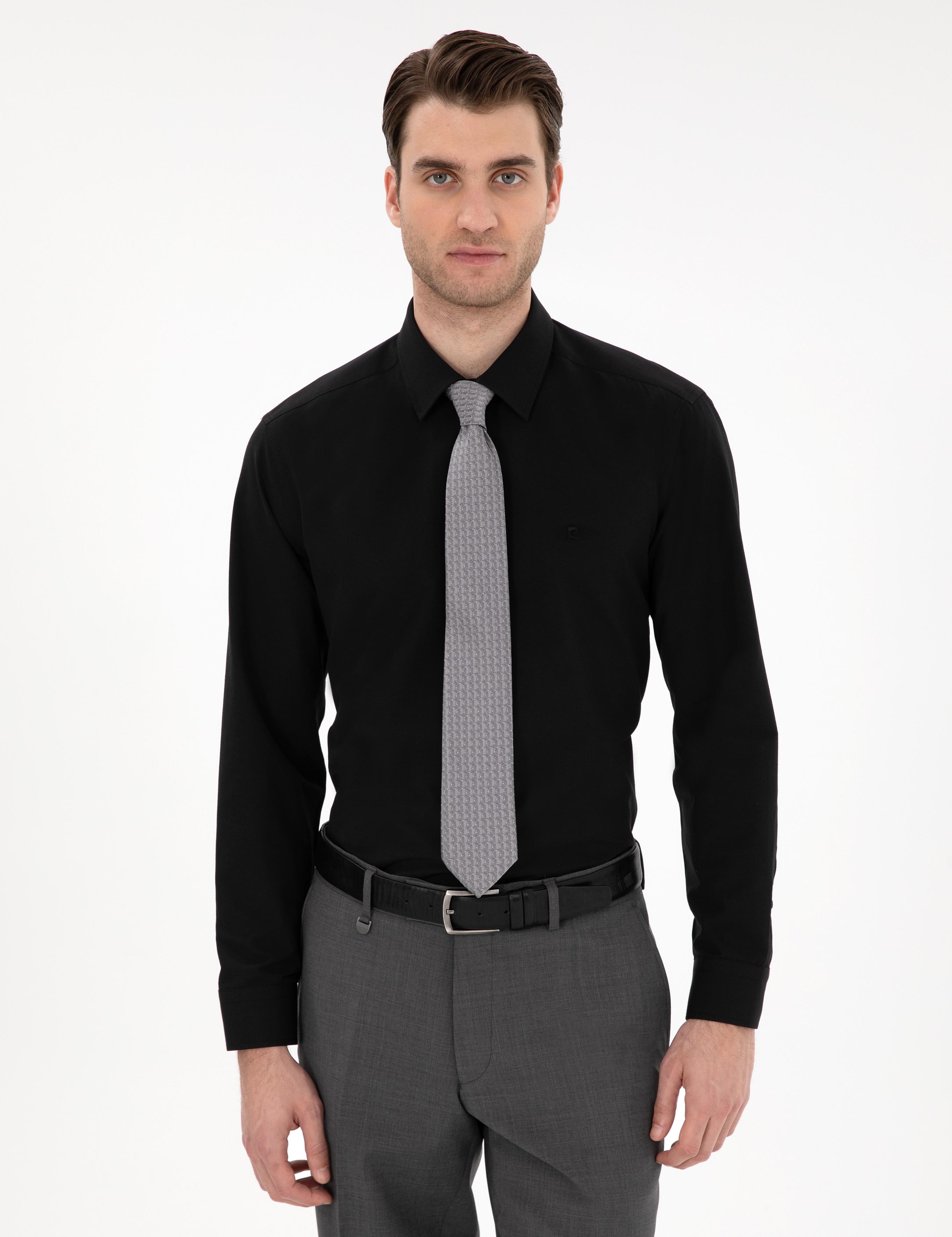 Siyah Regular Fit Uzun Kollu Basic Gömlek