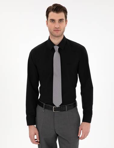 Siyah Regular Fit Uzun Kollu Basic Gömlek