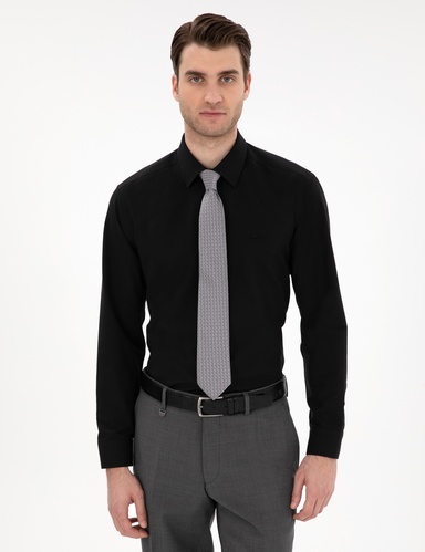 Siyah Regular Fit Uzun Kollu Basic Gömlek