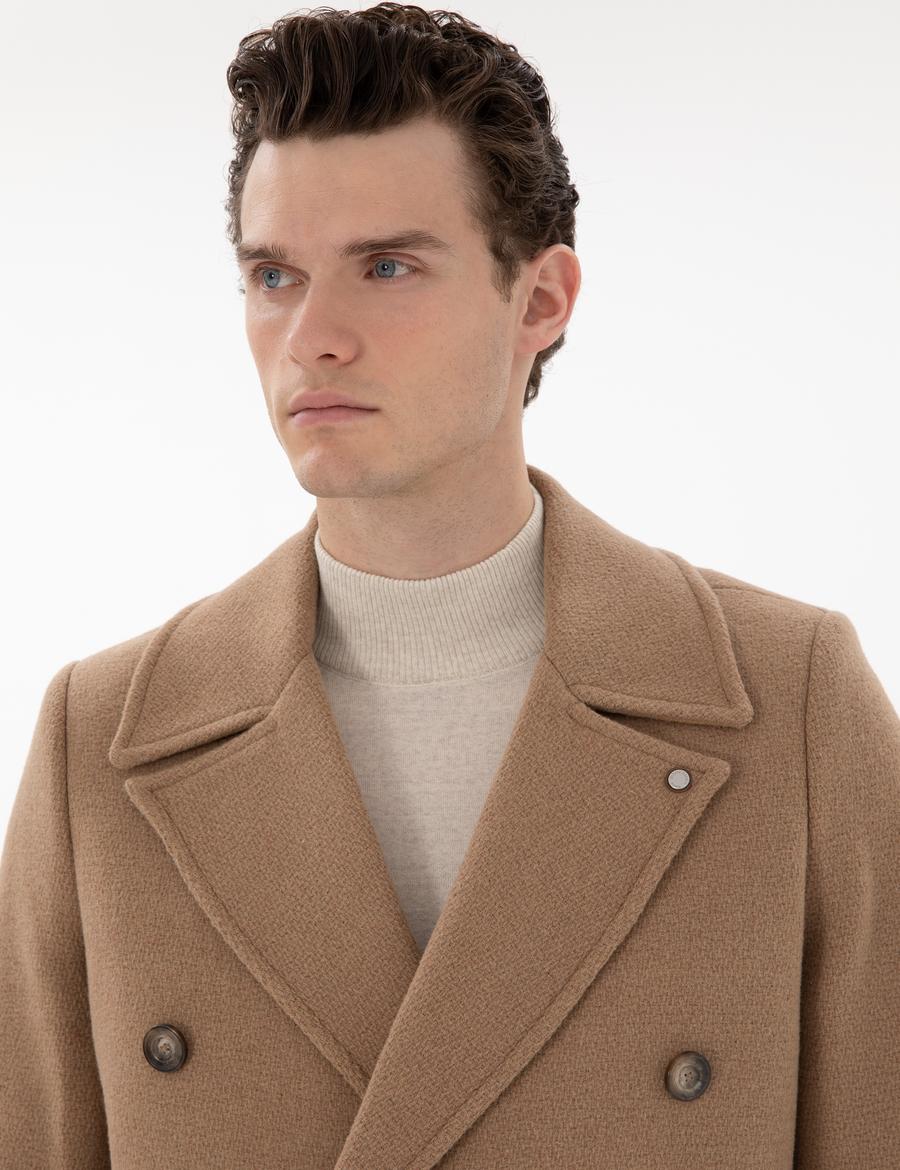 Bej Ex. Slim Fit Kaşe Kaban