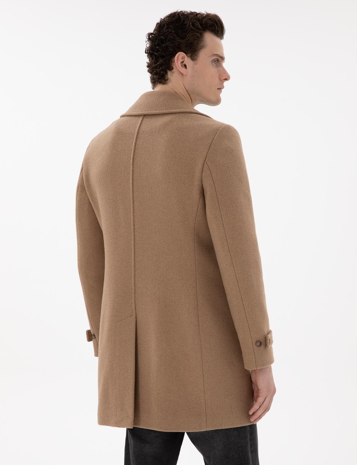 Bej Ex. Slim Fit Yün Karışımlı Kaşe Kaban - 50293291024