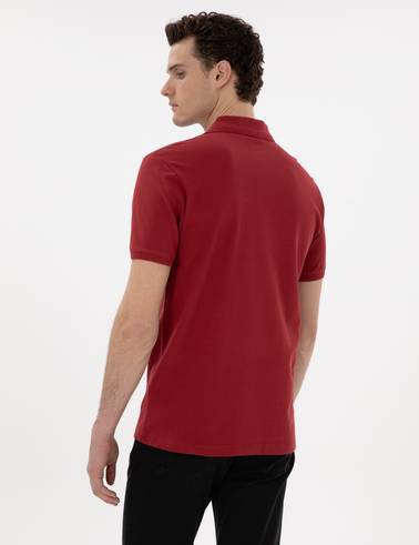 Nar Çiçeği Slim Fit Kıvrılmaz Polo Yaka Basic Tişört