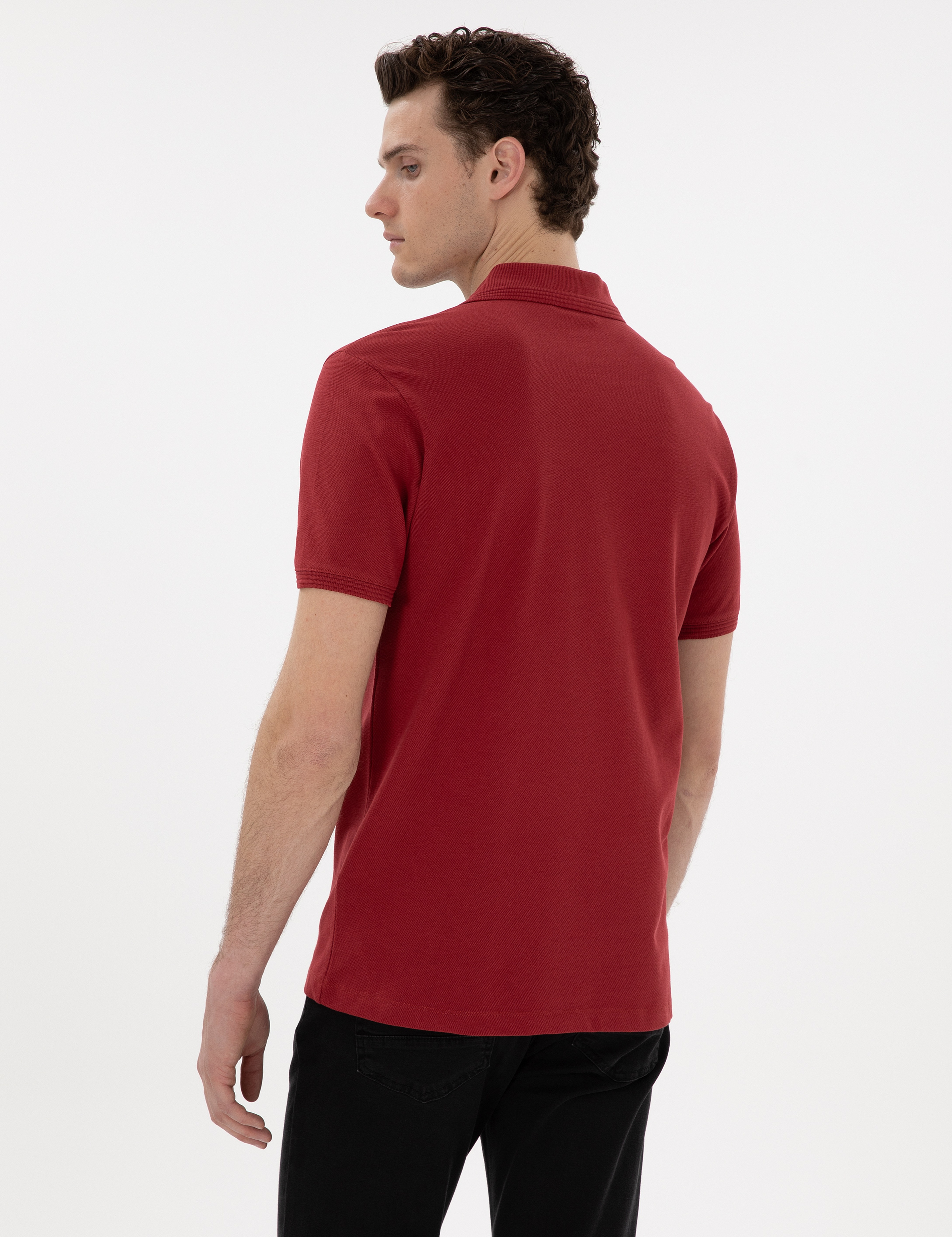 Nar Çiçeği Slim Fit Kıvrılmaz Polo Yaka Basic Tişört - Image 5