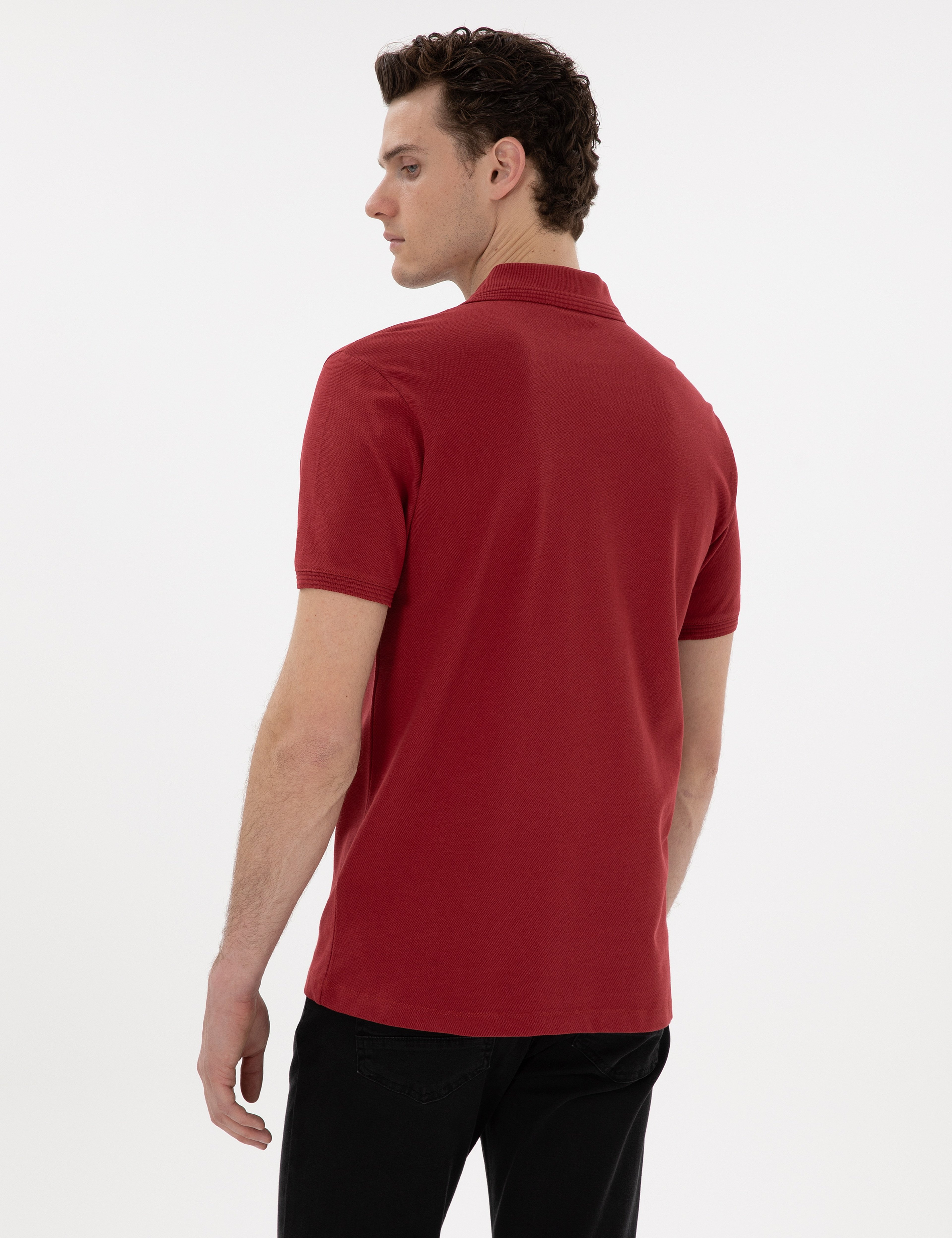 Nar Çiçeği Slim Fit Kıvrılmaz Polo Yaka Basic Tişört